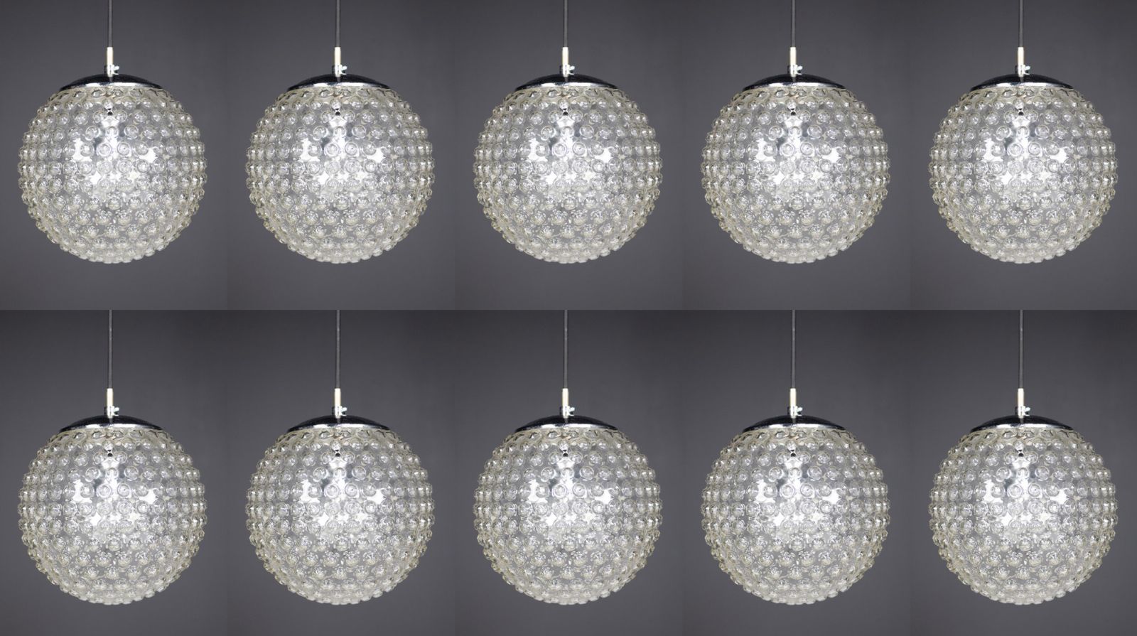 Lighting Large Set Rolf Krüger Chrome And Bubble Glass Pendant For Staff, Germany 1970s photo
