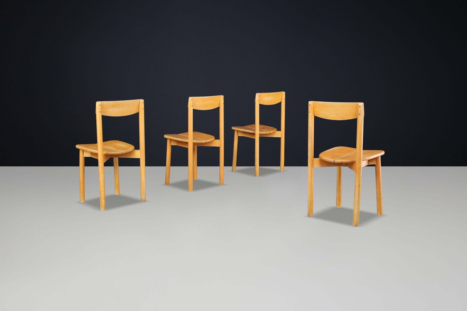 Pierre Gautier Delaye “Coffee Bean” Dining Chairs In Stained Beechwood, France photo for sale
