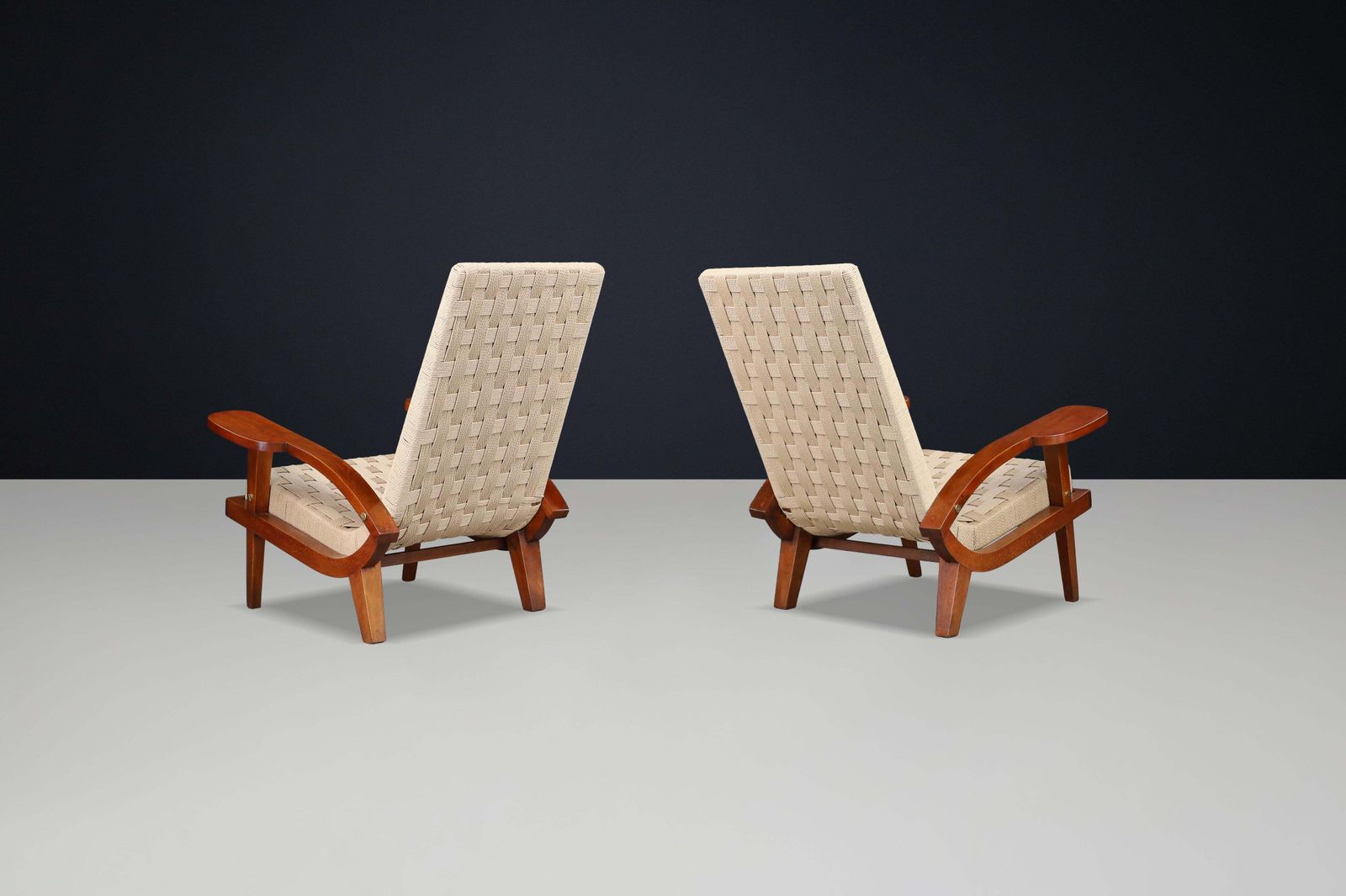 Pair Of Italian Mid Century Lounge Chairs With Webbing, Italy, 1940s photo 9106.0