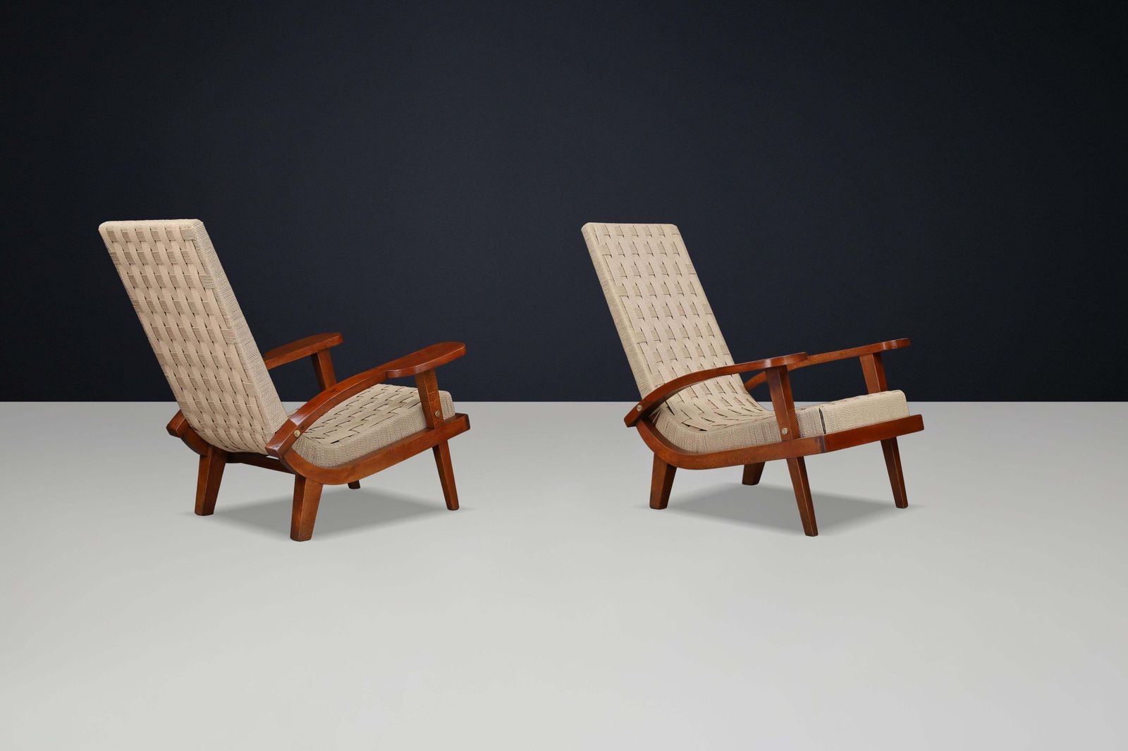 photo furniture Pair Of Italian Mid Century Lounge Chairs With Webbing, Italy, 1940s