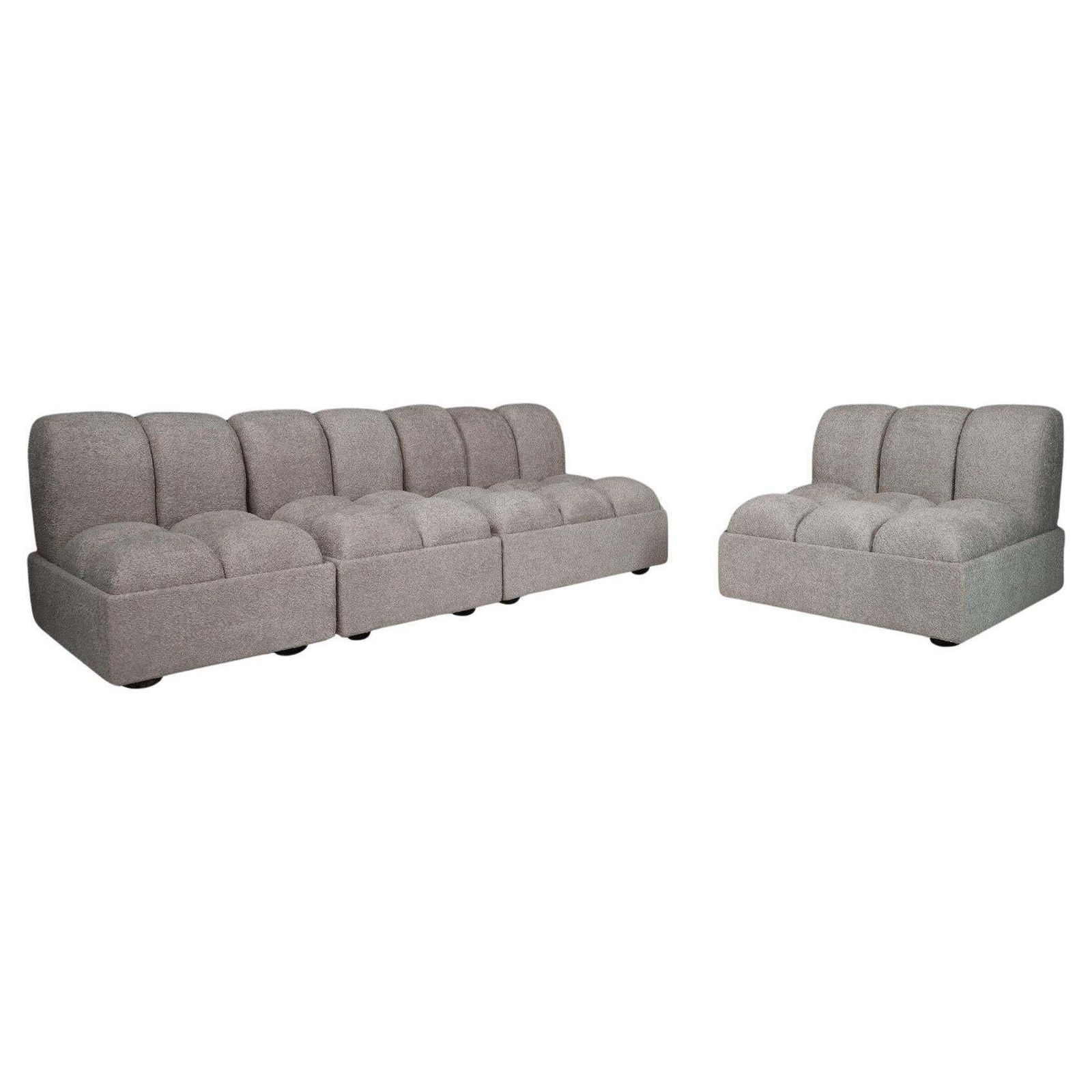 1970s Italian Mid Century Modular Sofa Set In New Bouclé, Set Of 4 Seats