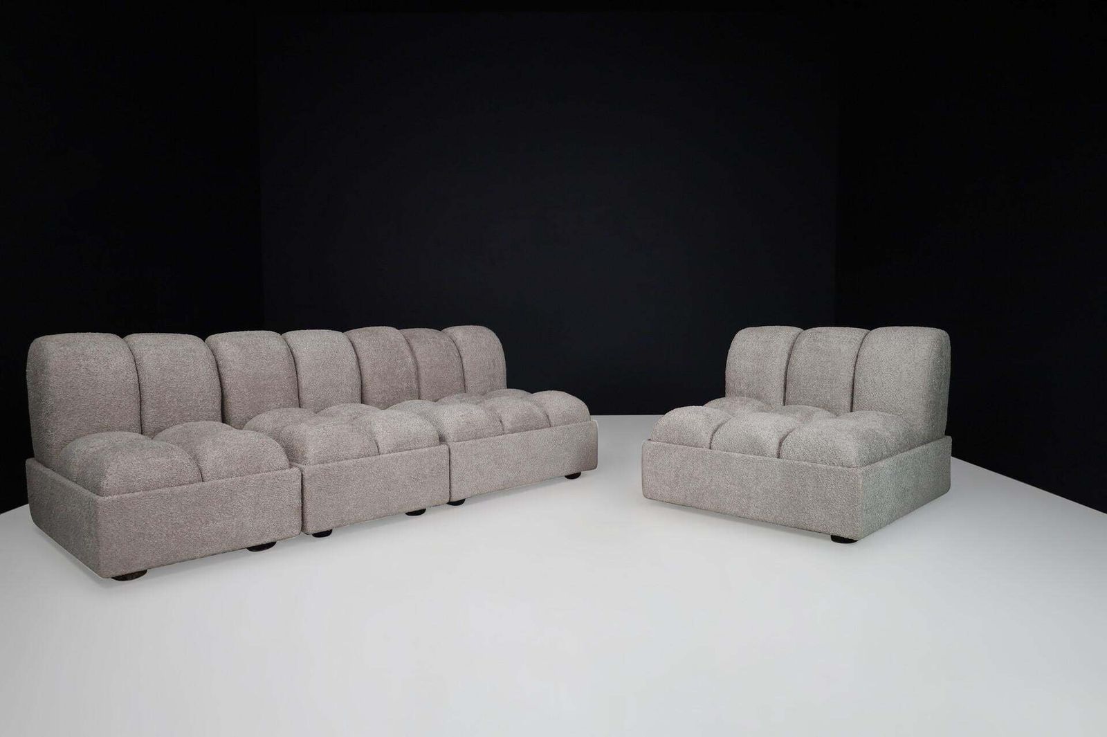 1970s Italian Mid Century Modular Sofa Set In New Bouclé, Set Of 4 Seats photo furniture