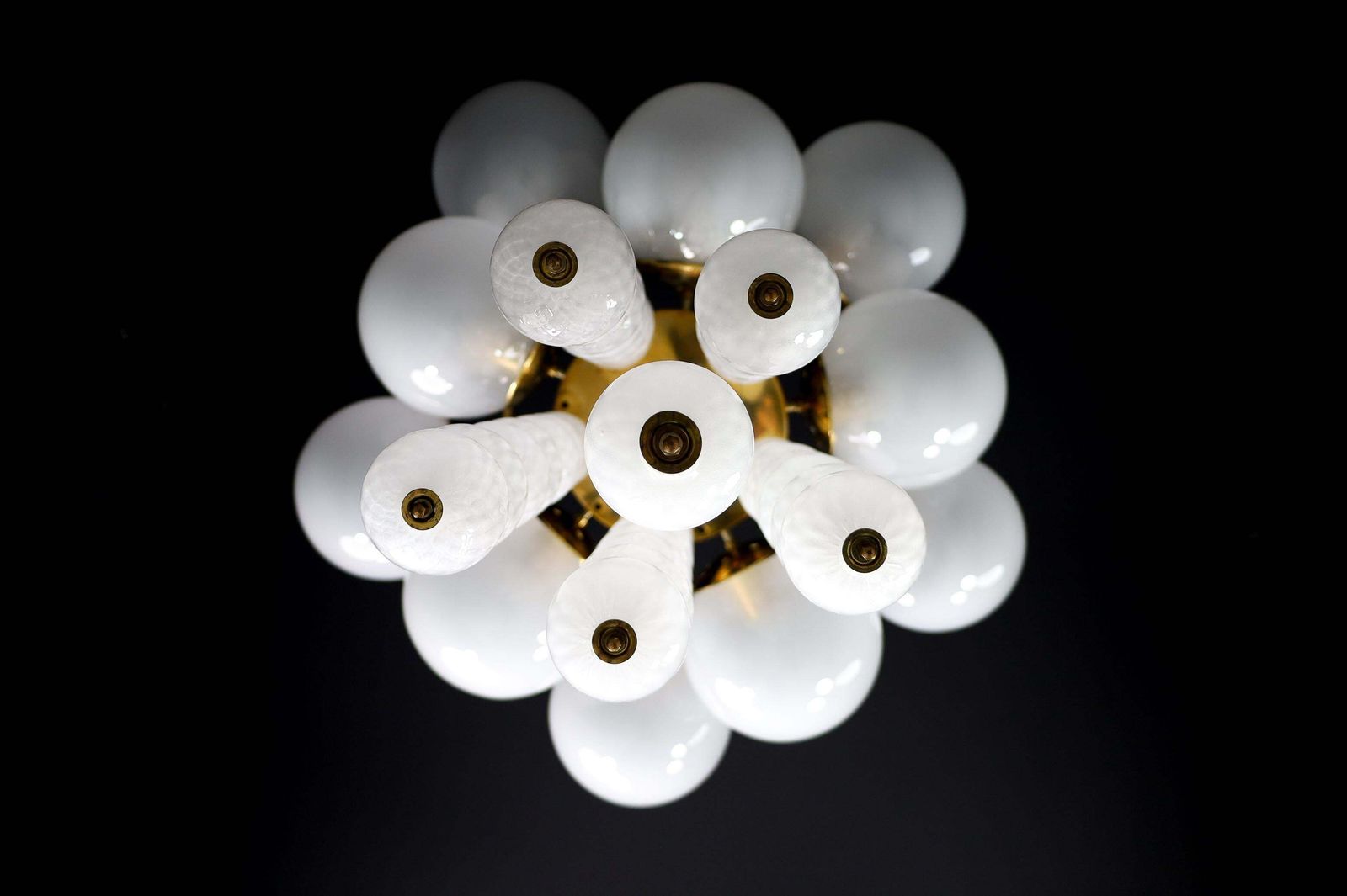 photo for sale Pair Of Two Grand Bohemian Chandeliers With Brass Fixtures And Hand Blowed Frost
