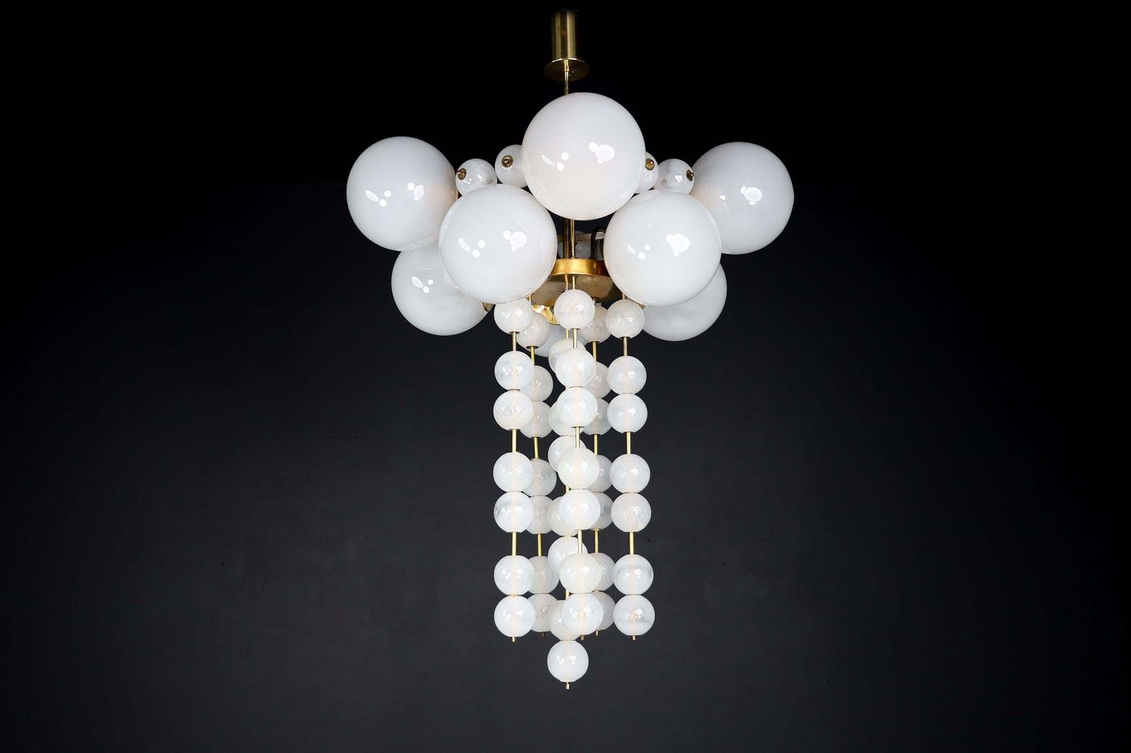 Lighting Pair Of Two Grand Bohemian Chandeliers With Brass Fixtures And Hand Blowed Frost photo