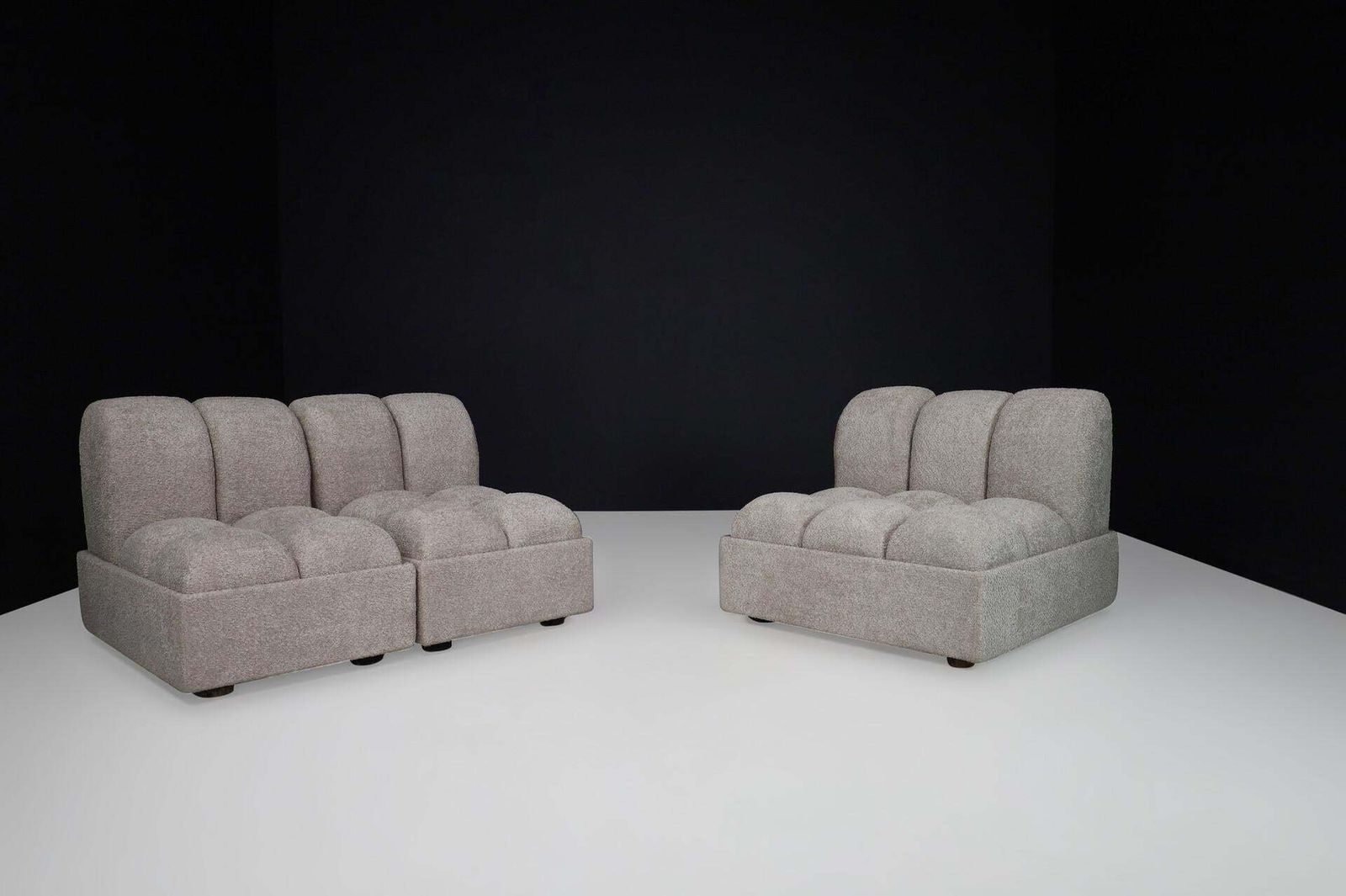 1970s Italian Mid Century Modular Sofa Set In New Bouclé, Set Of 4 Seats photo vintage
