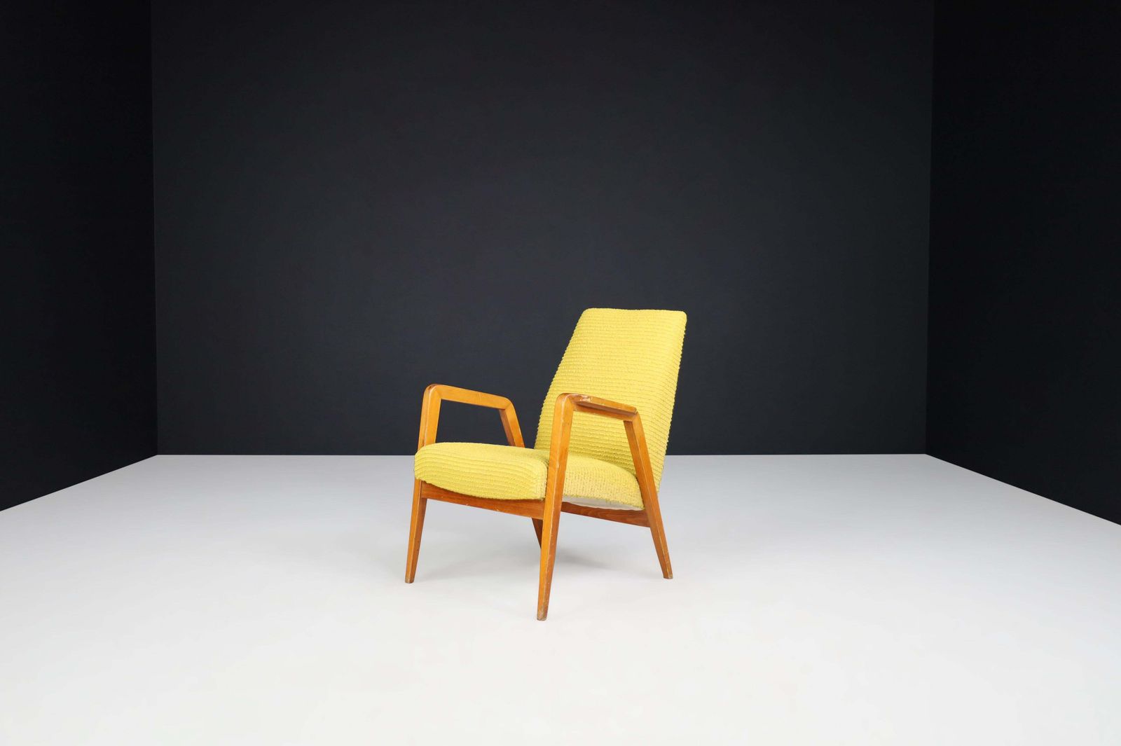 Furniture Mid Century Modern Lounge Chairs In Original Lemon Upholstery, Praque 1950s photo