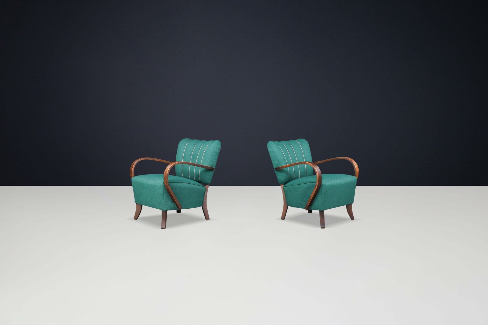 Jindrich Halabala Re Upholstered Patinated Bentwood Lounge Chairs From The 1930s photo furniture