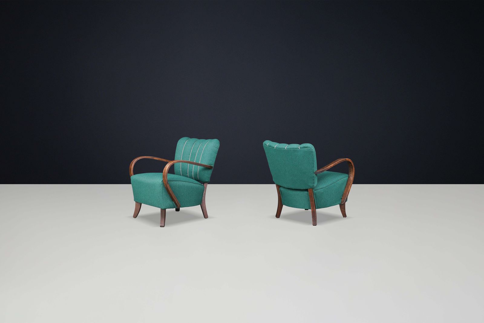 photo furniture Jindrich Halabala Re Upholstered Patinated Bentwood Lounge Chairs From The 1930s