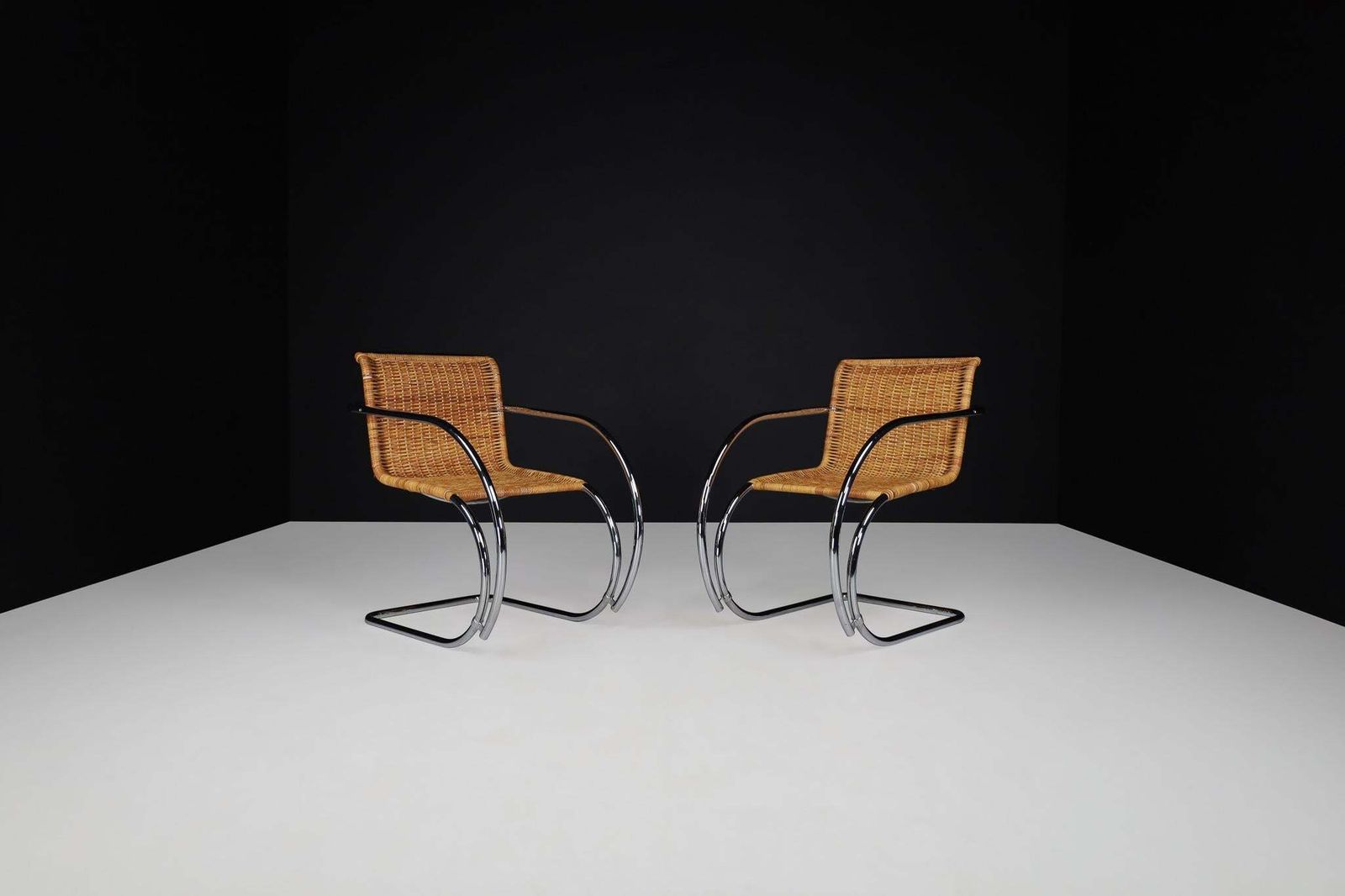 Mies Van Der Rohe Mr20 Chrome & Wicker Lounge Chairs, 1970s photo Furniture