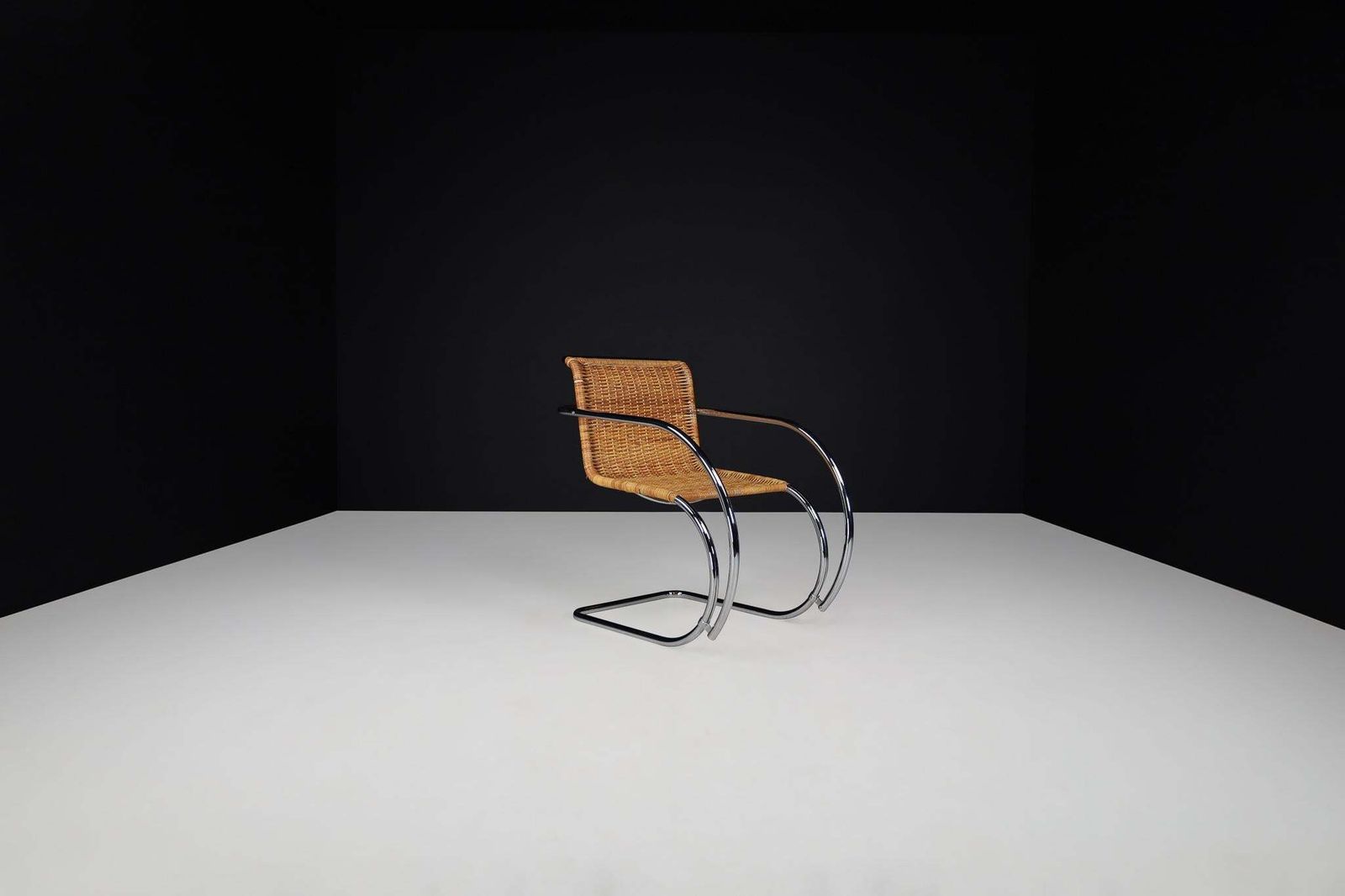 photo for sale Mies Van Der Rohe Mr20 Chrome & Wicker Lounge Chairs, 1970s