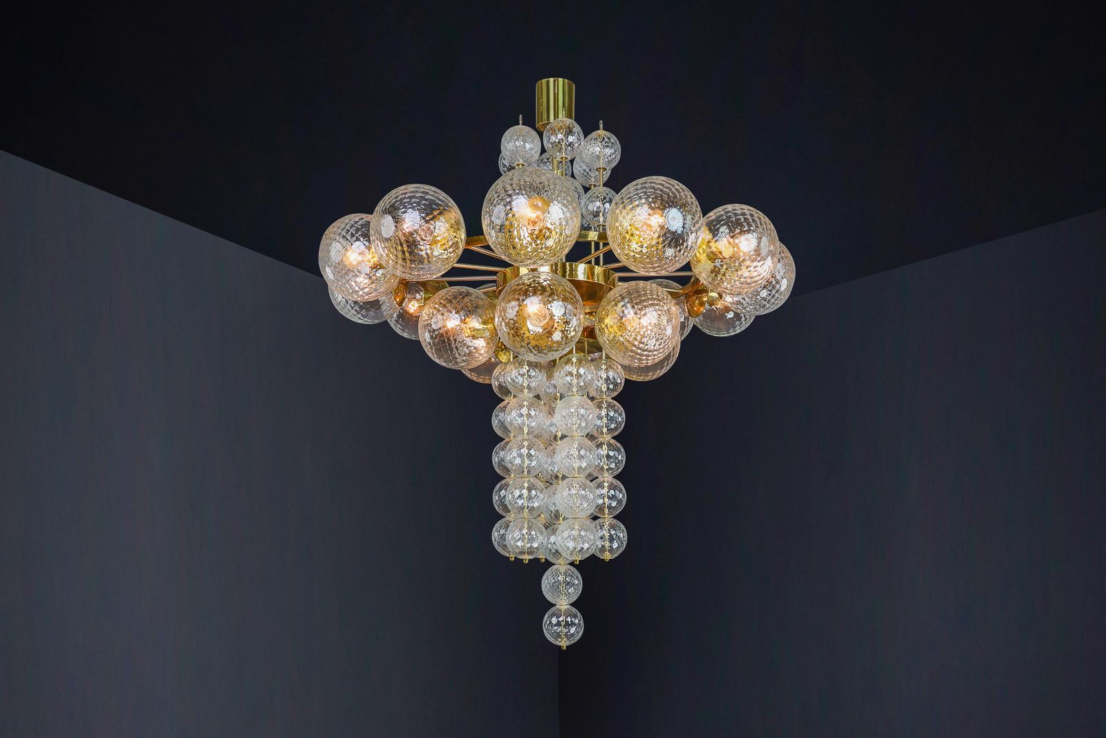 photo furniture Large Chandelier With Brass Fixture And Hand Blowed Glass Globes By Preciosa Cz.