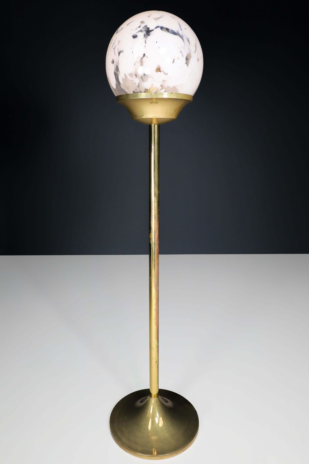 Bohemian Brass And Hand Blown Art Glass Globe Floor Lamp Czech Republic 1960s photo furniture