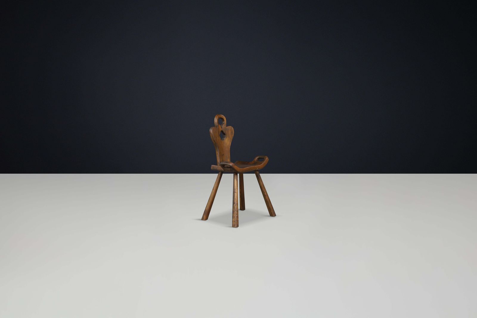 Set Of 8 Sculptural French Alpine Chairs In Solid Oak, France, 1950s photo for sale
