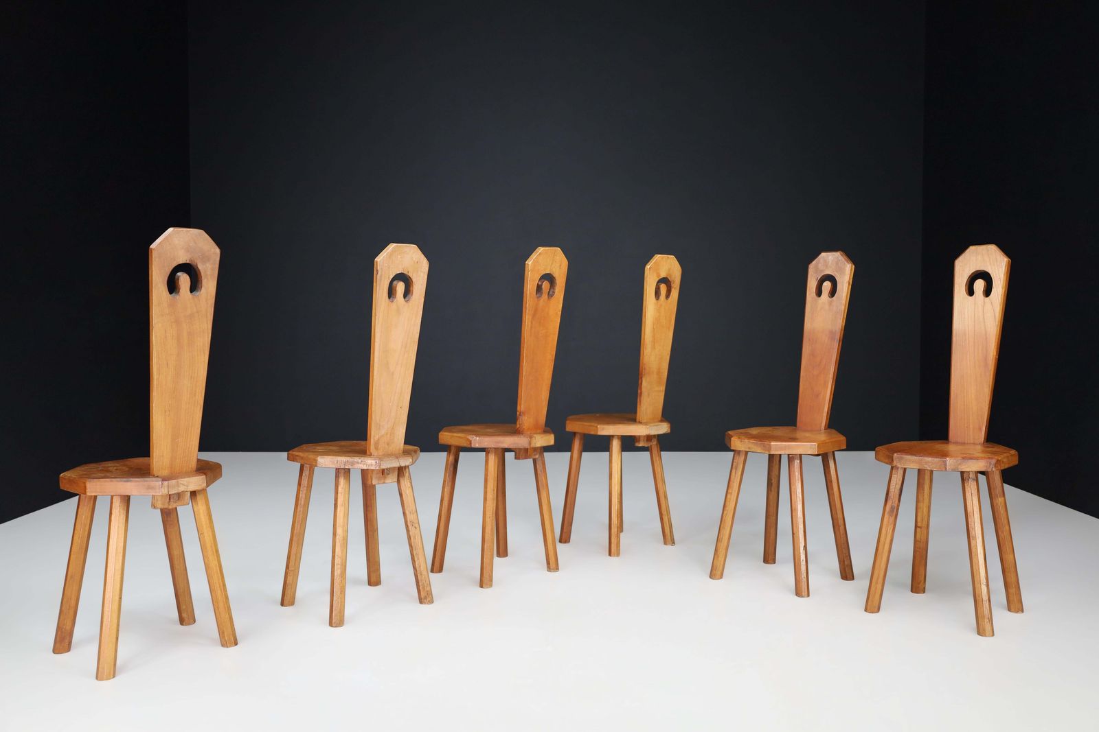 Set Of Six Sculptural French Beechwood Chairs, 1950s photo for sale