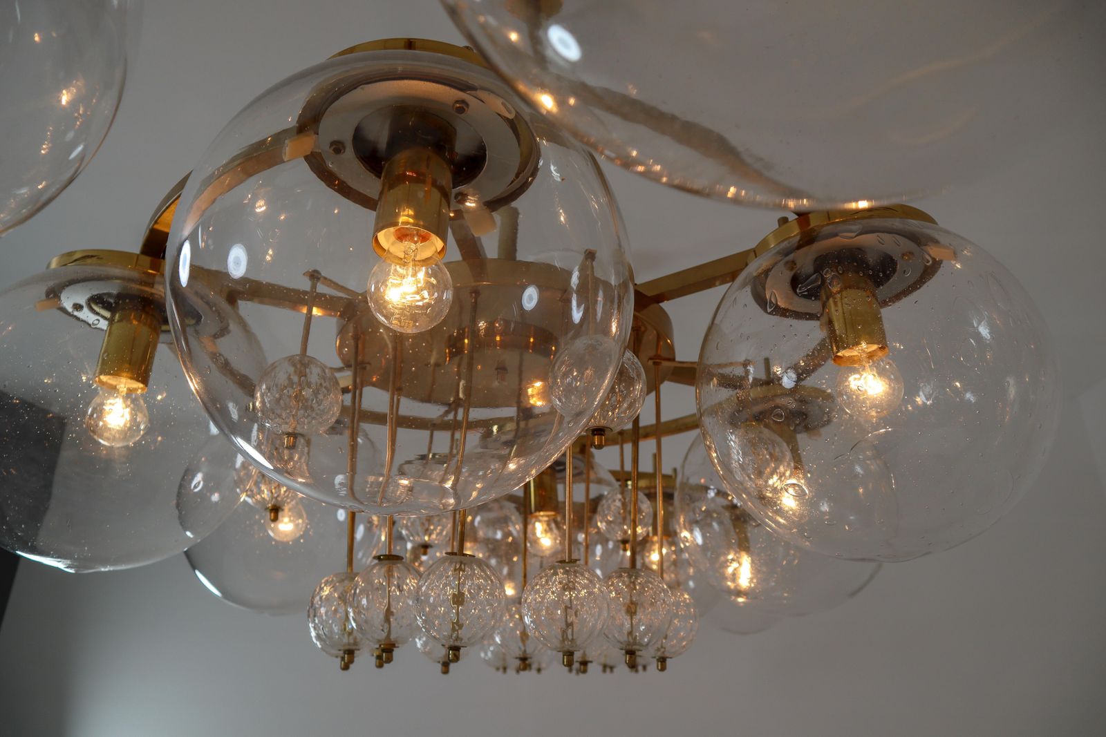 Hotel Chandelier, In Brass And Glass, Austria 1950s photo for sale