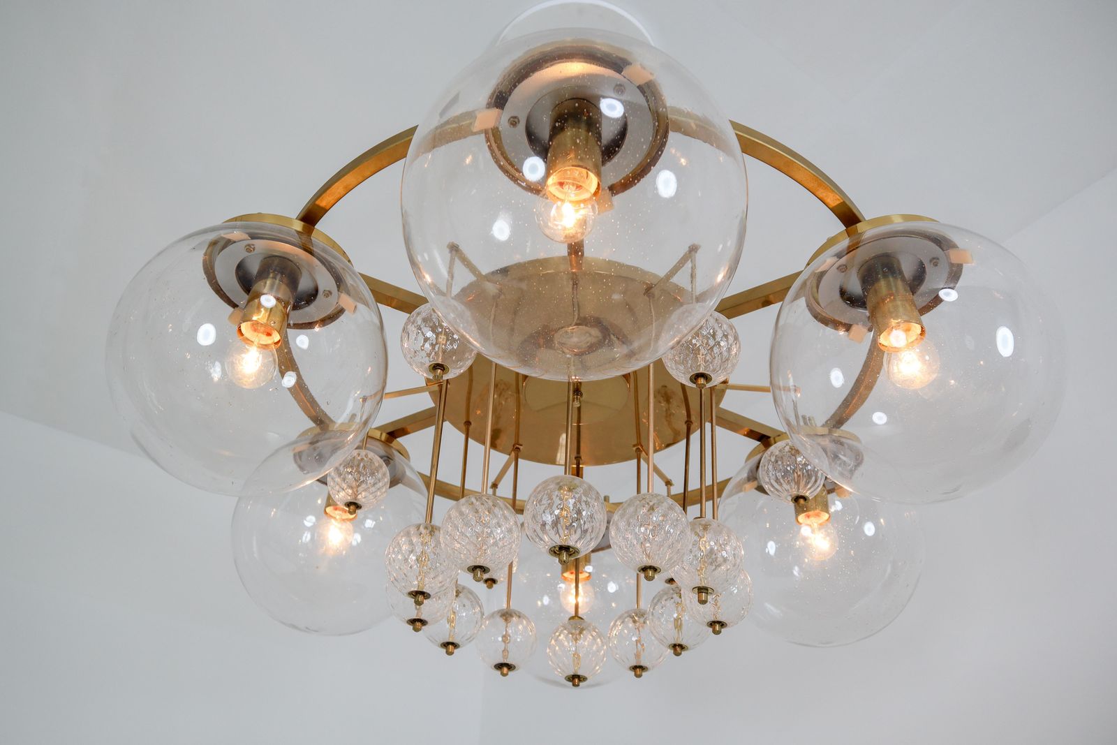9331.0 Hotel Chandelier, In Brass And Glass, Austria 1950s photo