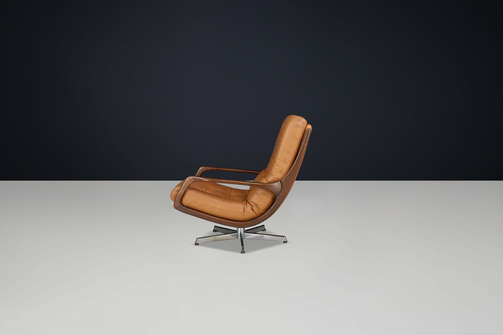 3492.0 Eugen Schmidt Swivel Lounge Chair And Ottoman In Cognac Leather, Germany, 1970s photo
