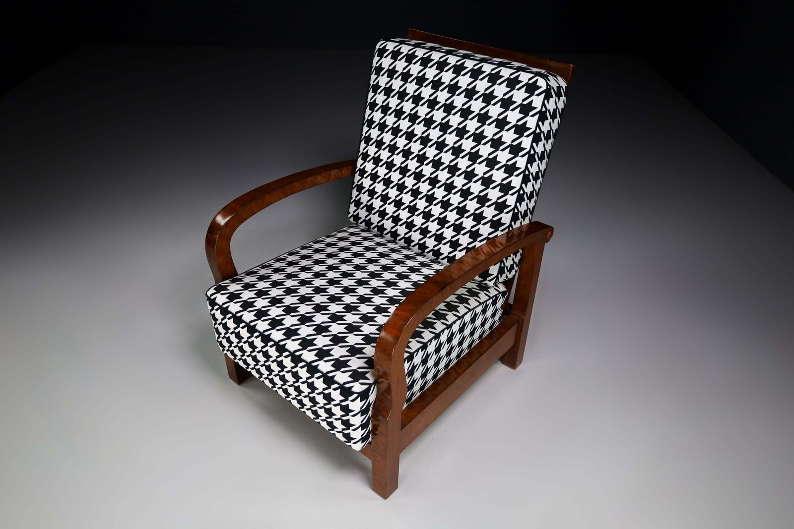 Art Deco Armchairs In Walnut And Reupholstered Fabric, Praque 1930s photo vintage