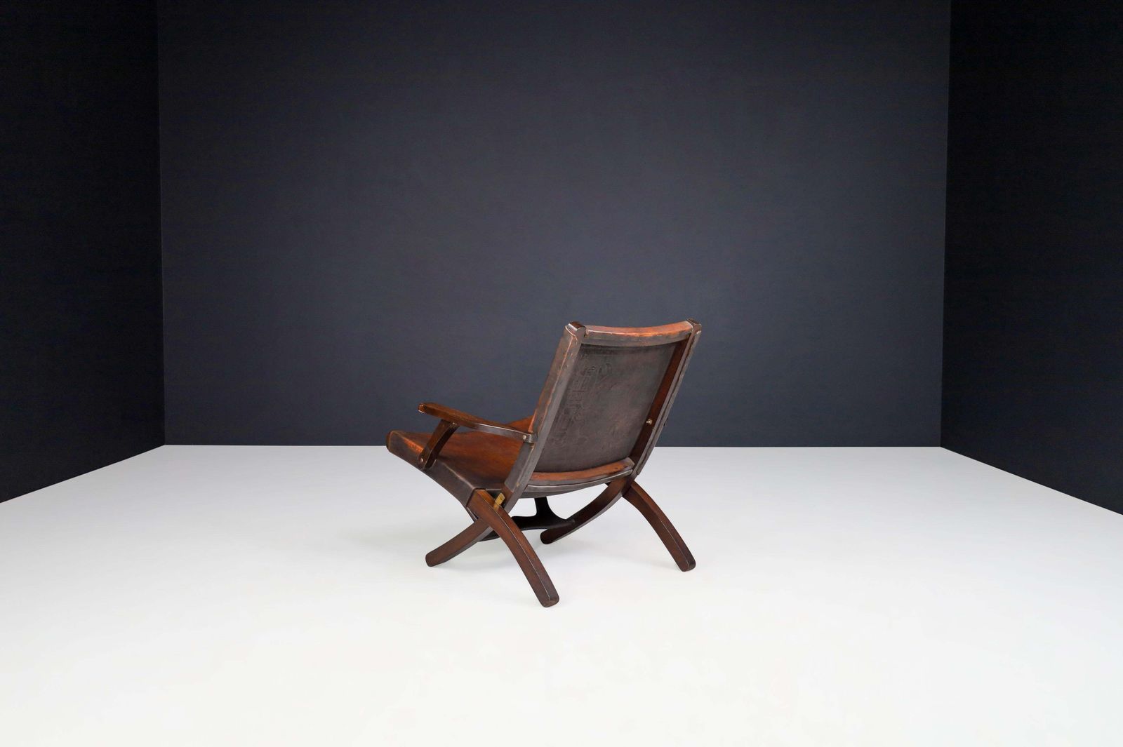 Angel I. Pazmino Cognac Colored Saddle Leather Arm Chairs Ecuador 1970s photo vintage
