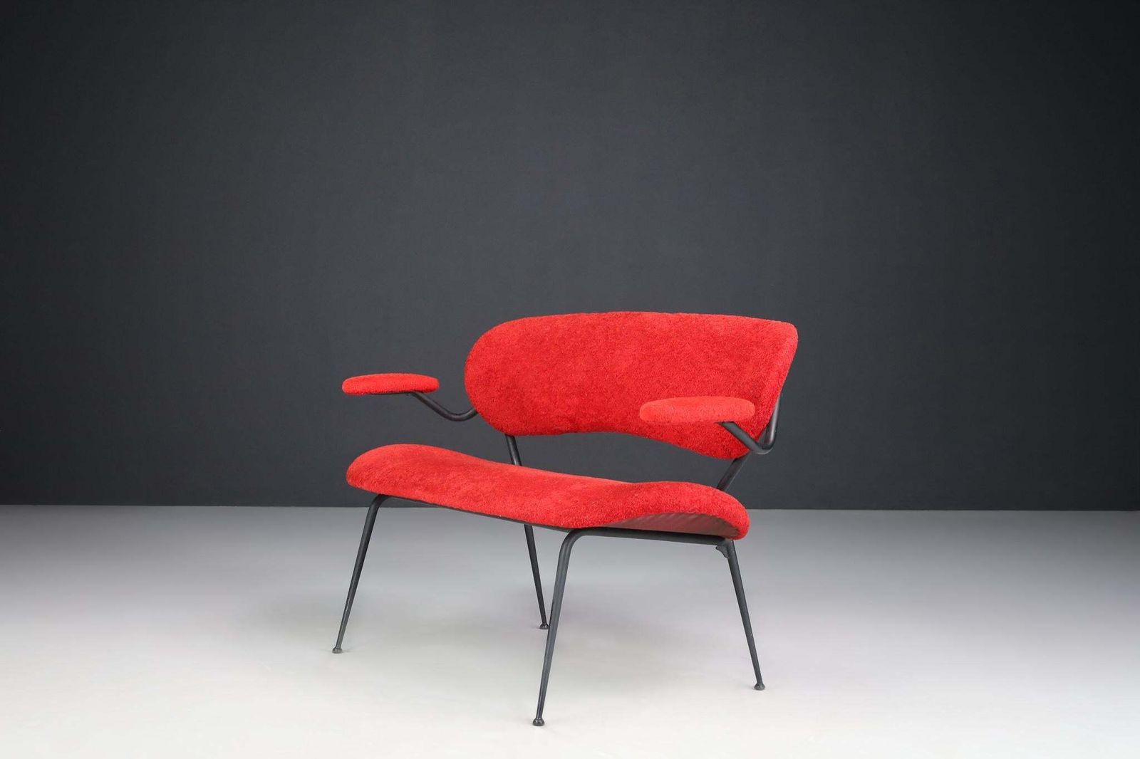 Red Mid Century Modern Sofa/Bench By Gastone Rinaldi, Italy, 1960s photo for sale