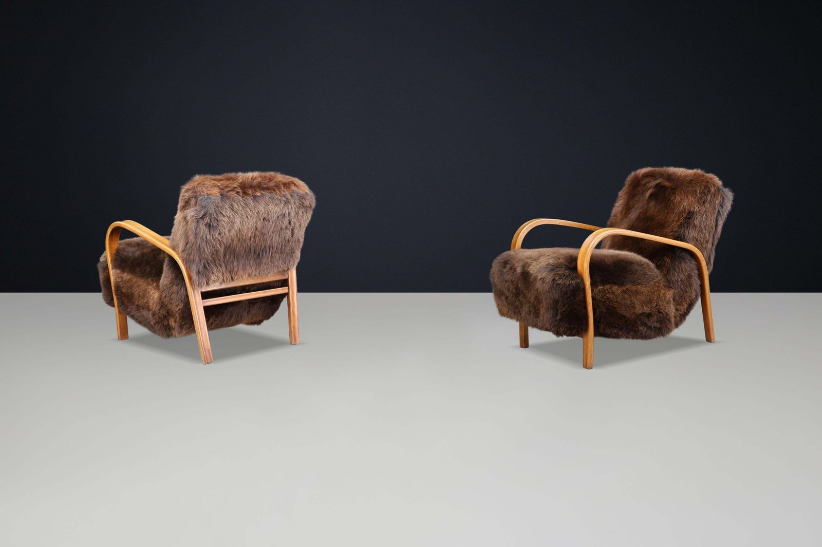 1940s Kozelka & Kropacek Armchairs In Texel Sheepskin & Honey Blond Bentwood photo 6038.0