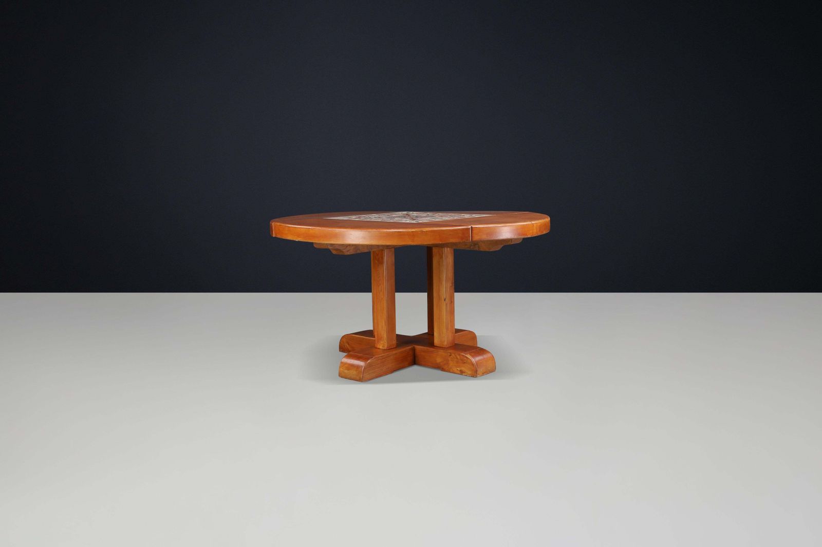 Mid Century French Elm And Ceramic Dining Table By A. Picard, 1970s photo Furniture