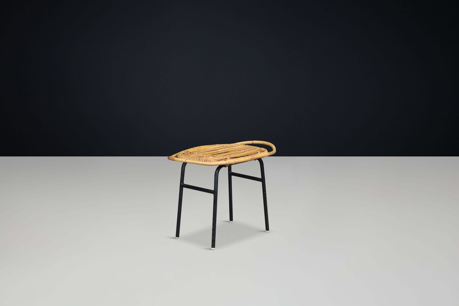 Modern Rattan And Bamboo Black Lacquered Side Table, France, 1950s — 3 Available photo furniture