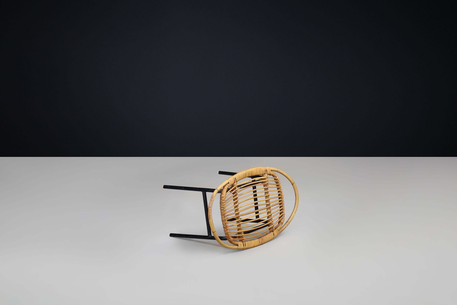 photo for sale Modern Rattan And Bamboo Black Lacquered Side Table, France, 1950s — 3 Available