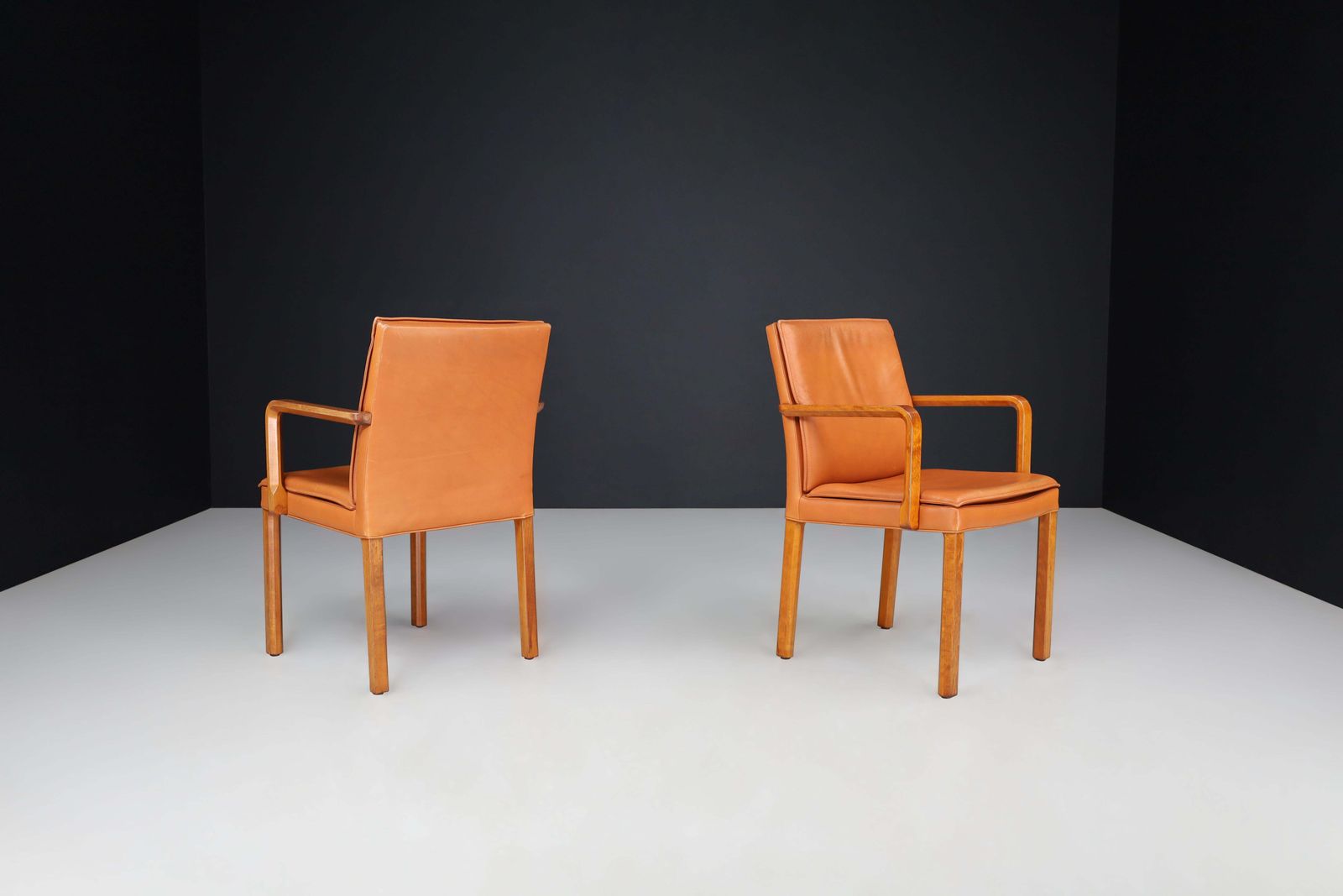Walter Knoll Pair Of Two Arm Chairs In Bentwood And Cognac Leather, Germany 1970 photo vinterior
