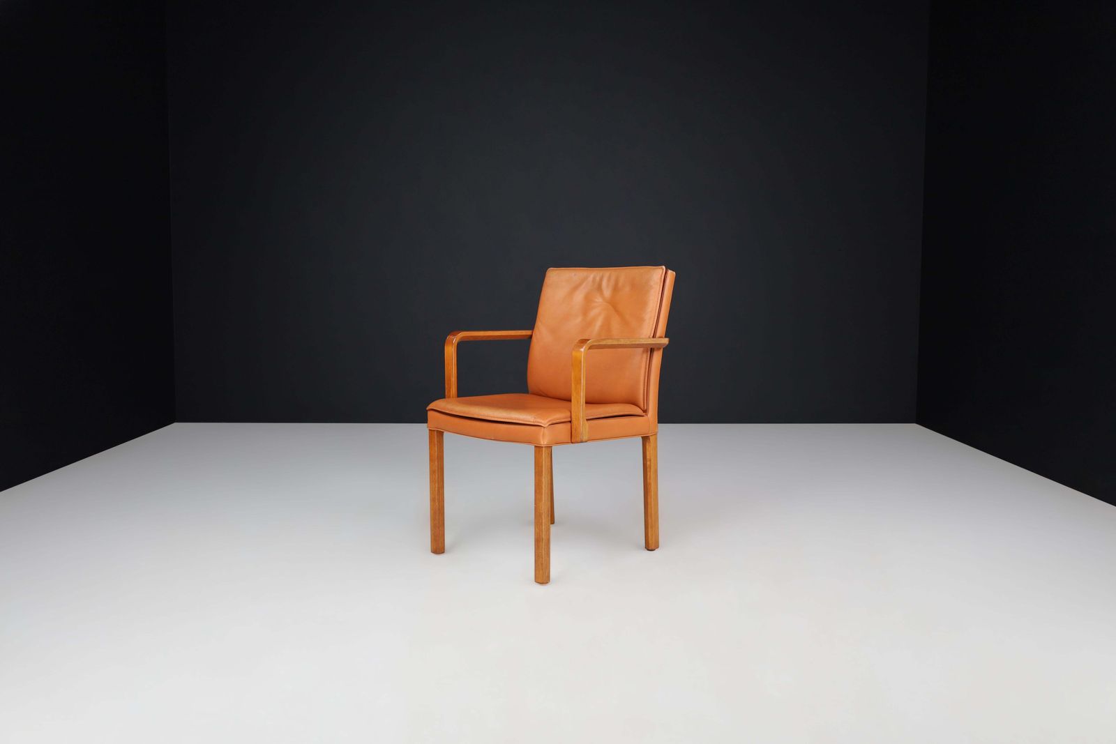Furniture Walter Knoll Pair Of Two Arm Chairs In Bentwood And Cognac Leather, Germany 1970 photo