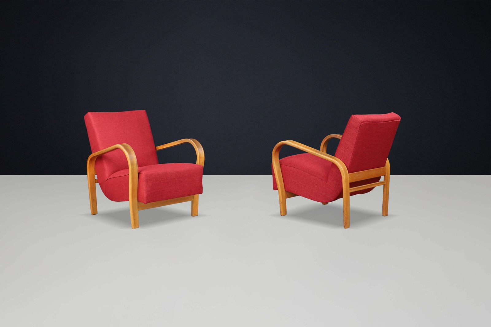 Pair Of Re Upholstered Bentwood Armchairs By Karel Koželka & Antonín Kropáček photo Furniture