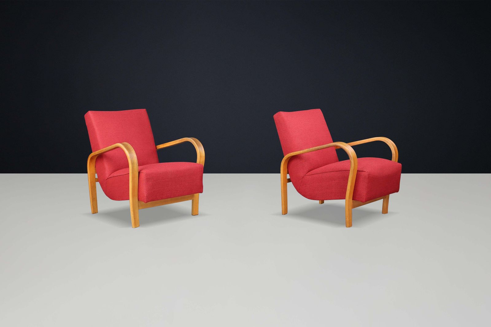 Pair Of Re Upholstered Bentwood Armchairs By Karel Koželka & Antonín Kropáček photo buy