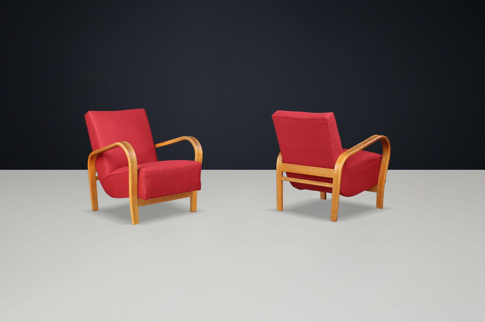 Pair Of Re Upholstered Bentwood Armchairs By Karel Koželka & Antonín Kropáček photo vintage
