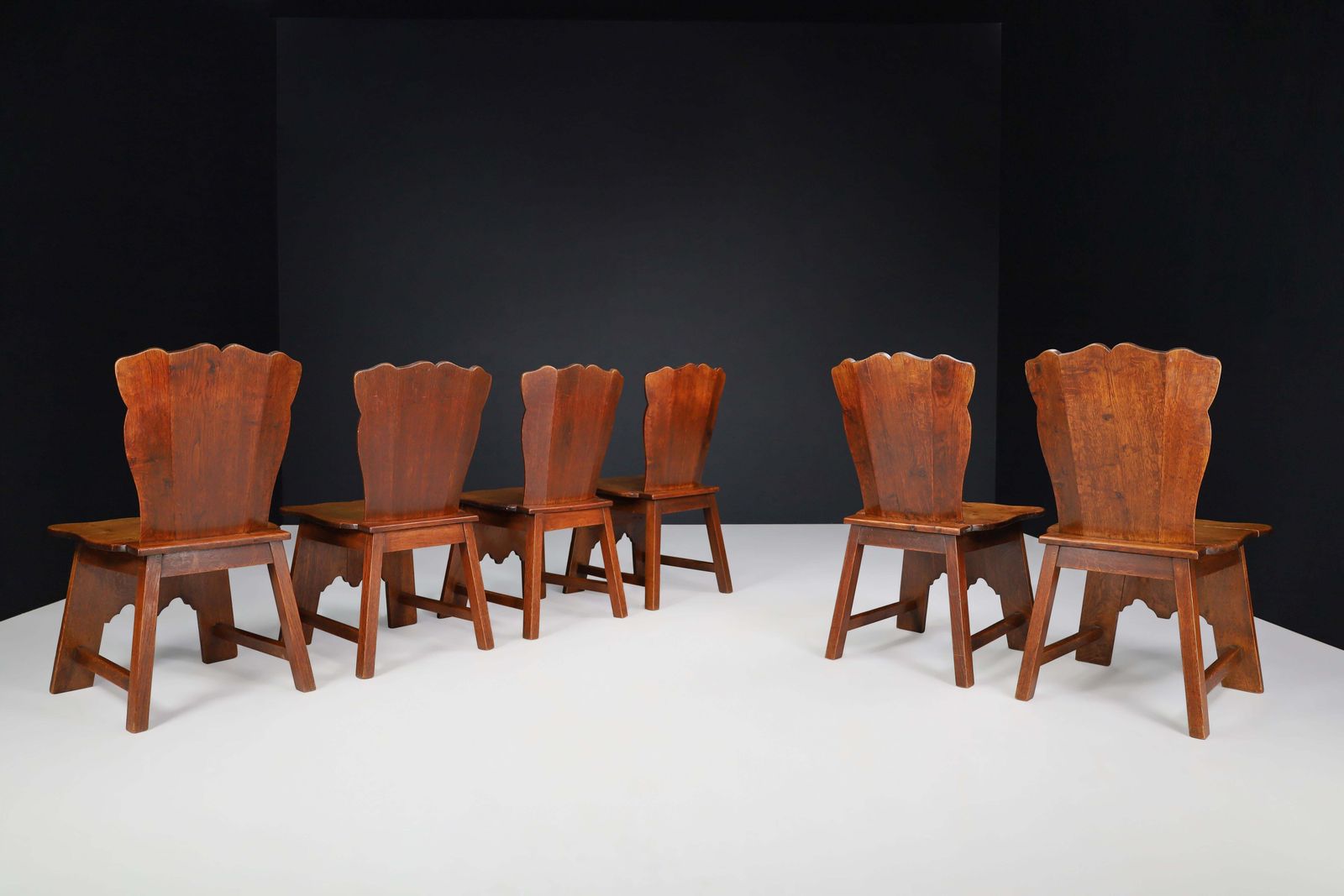 Set Of Six Rural Oak Dining Chairs, Spain, 1950s photo Furniture