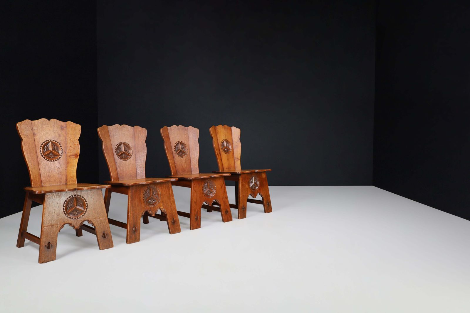 Set Of Six Rural Oak Dining Chairs, Spain, 1950s photo 4314.0