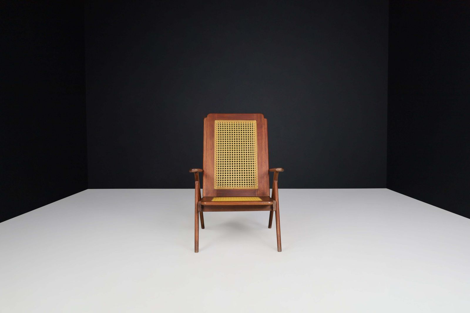 Furniture Lounge Chairs With Mahogany Structure And Webbing, France 1950s photo