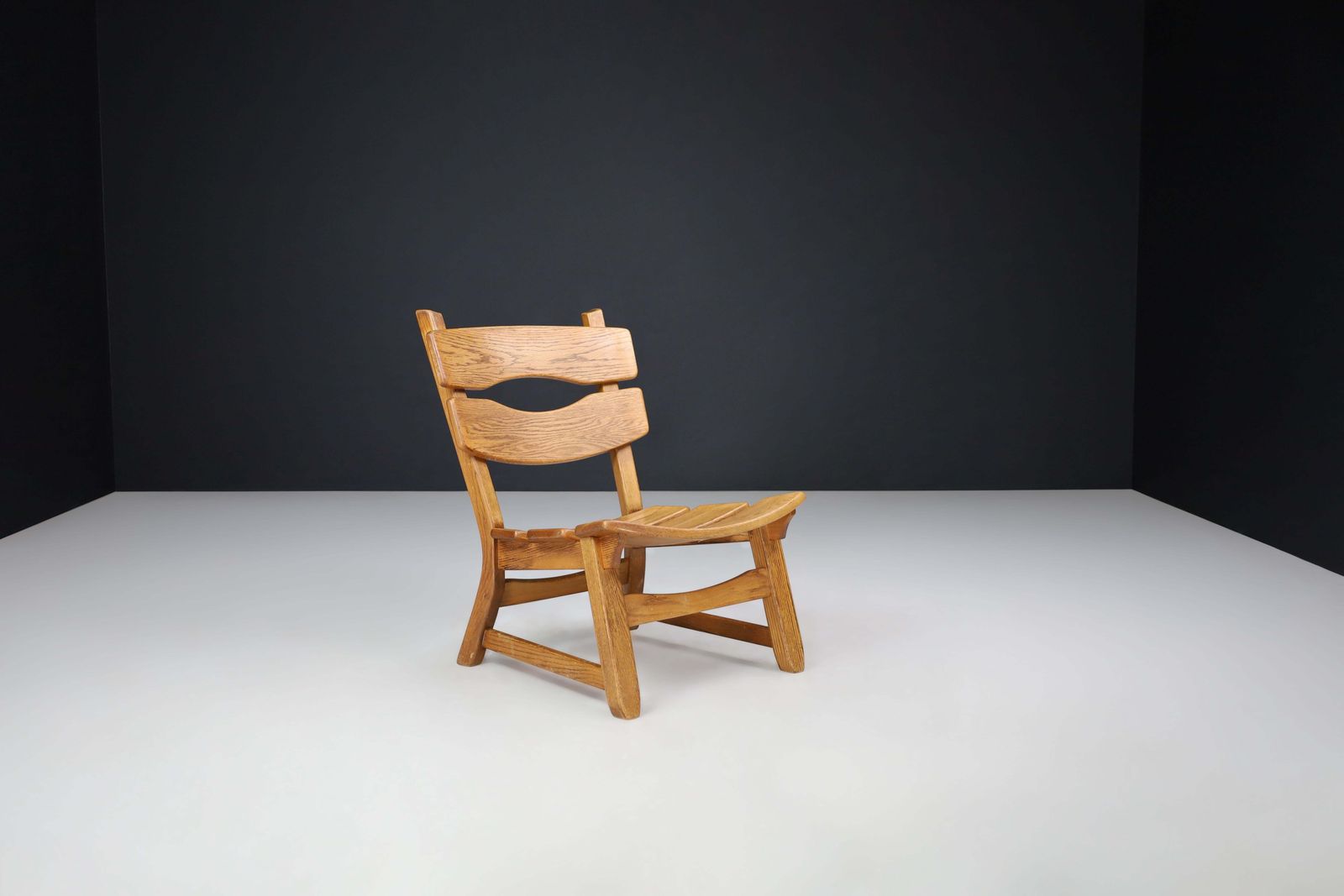 Sculptural Brutalist Lounge Chair In Blond Oak, France, 1960s photo for sale