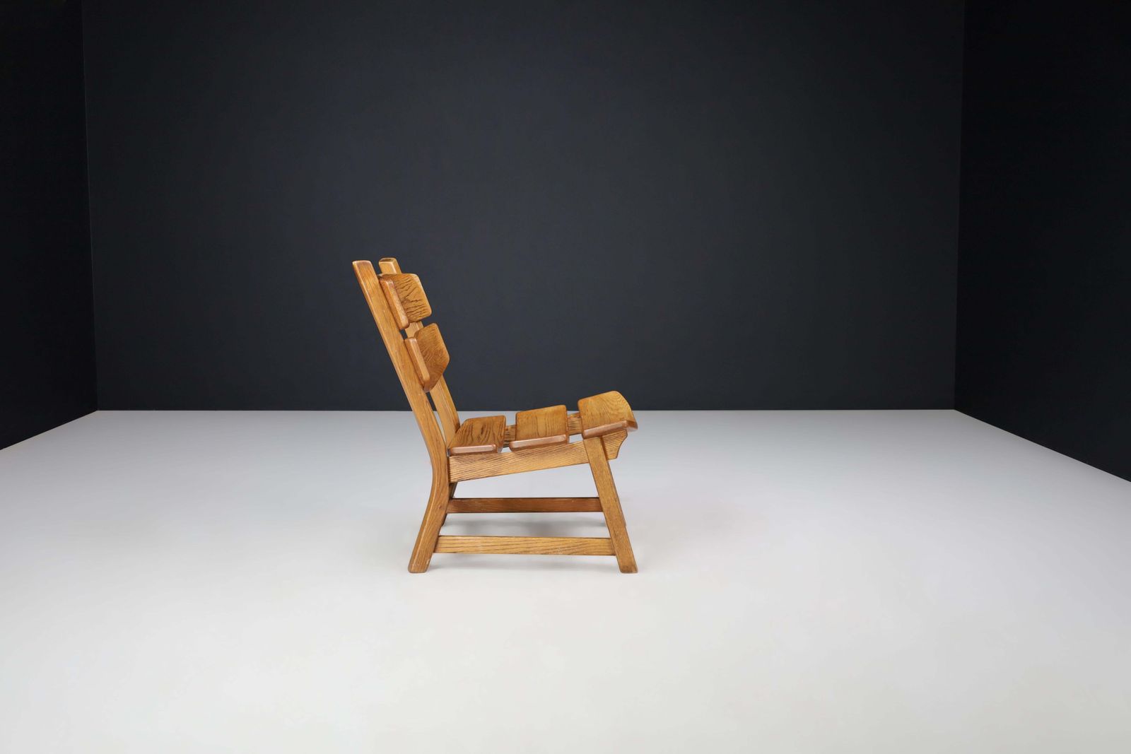 Sculptural Brutalist Lounge Chair In Blond Oak, France, 1960s photo 1641.0