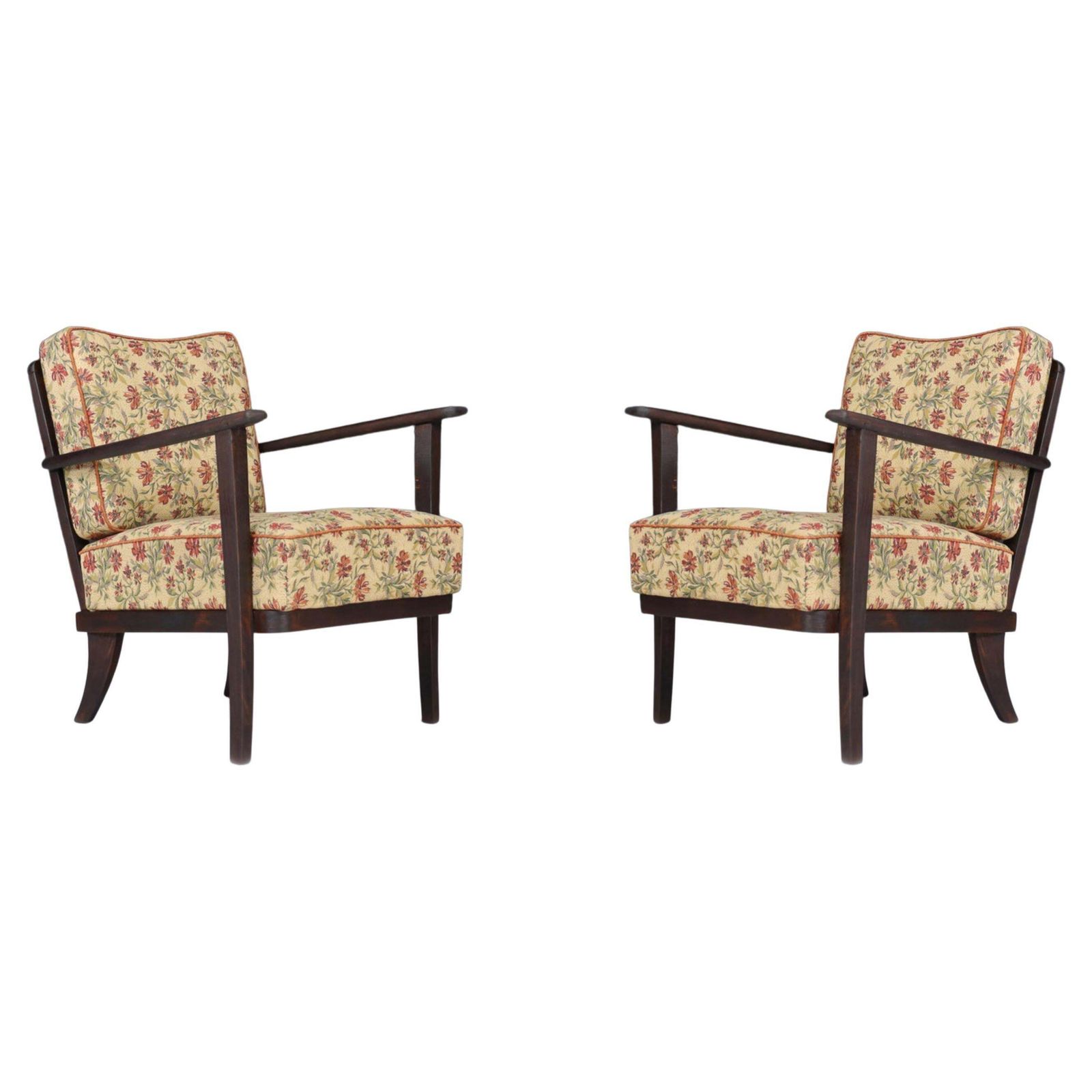 Armchairs With Floral Upholstery, France 1950s