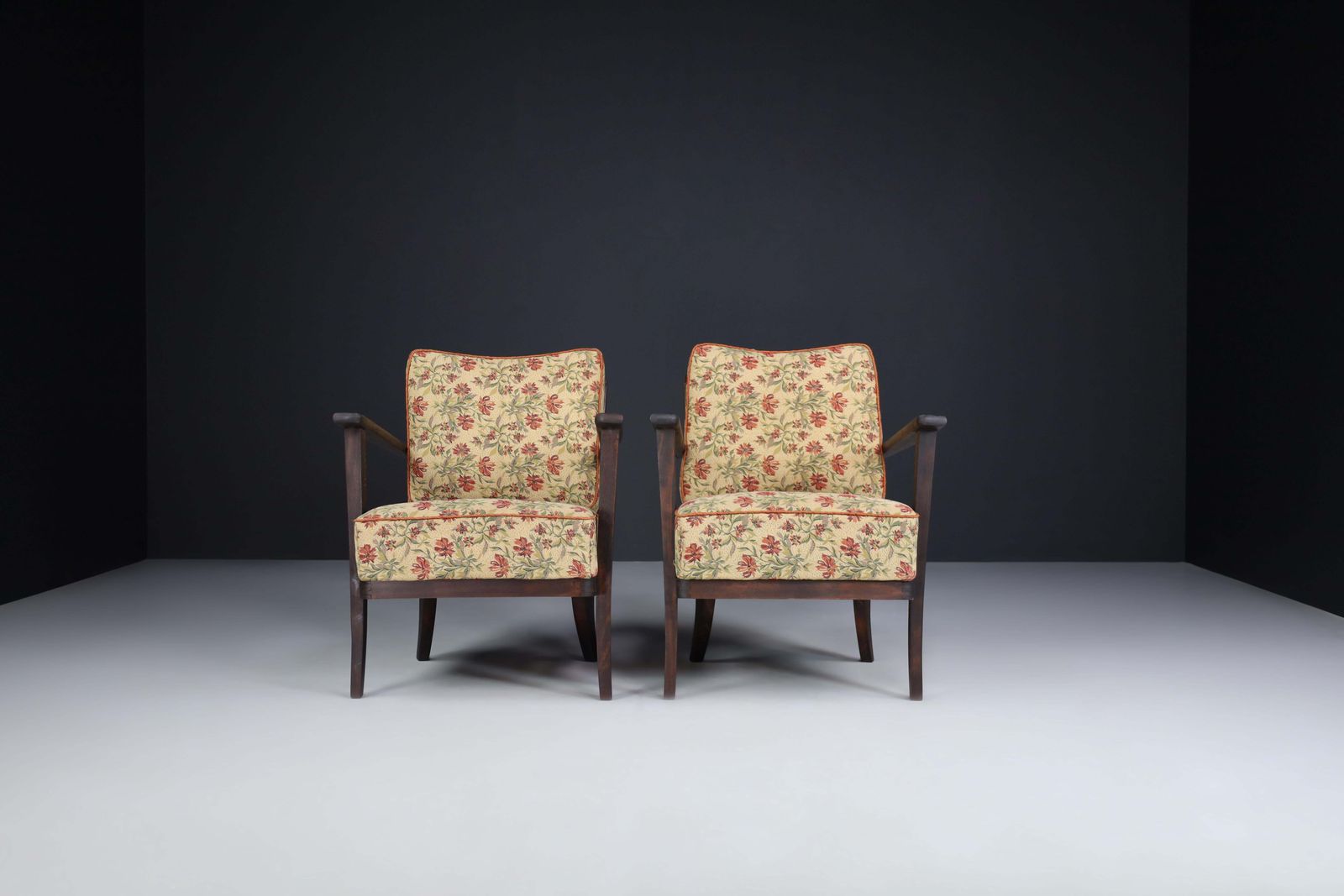 Armchairs With Floral Upholstery, France 1950s photo furniture