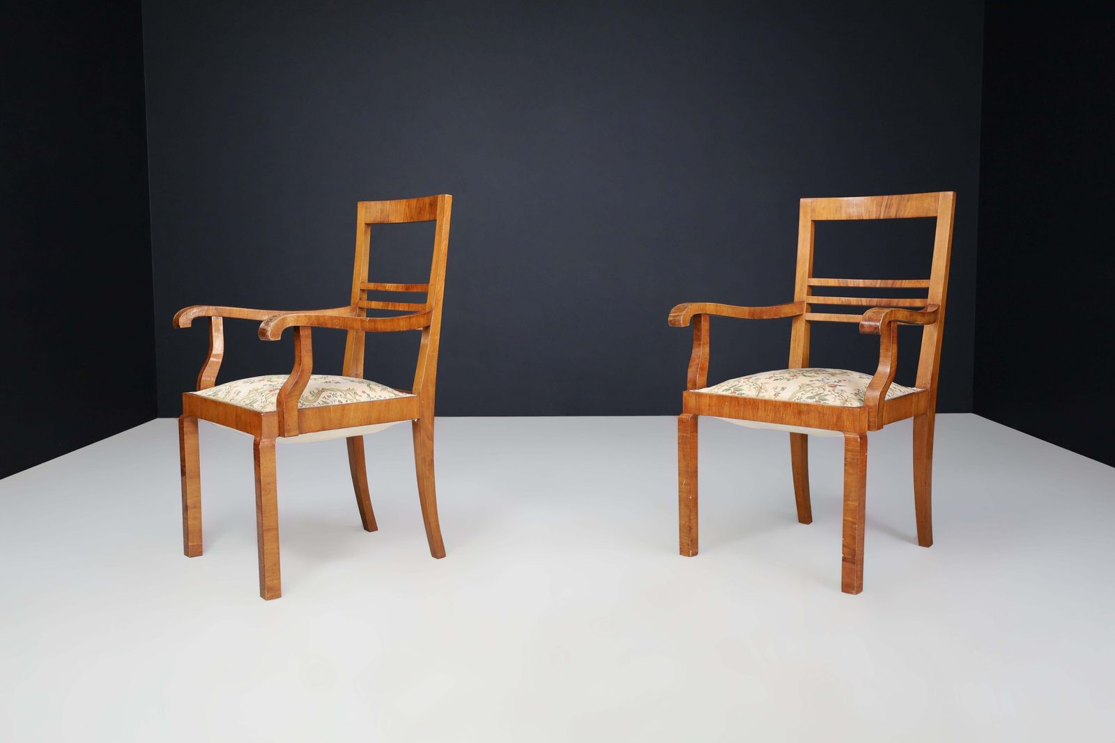 Walnut Art Deco Armchairs Featuring Original Floral Upholstery, Cz 1930 photo buy
