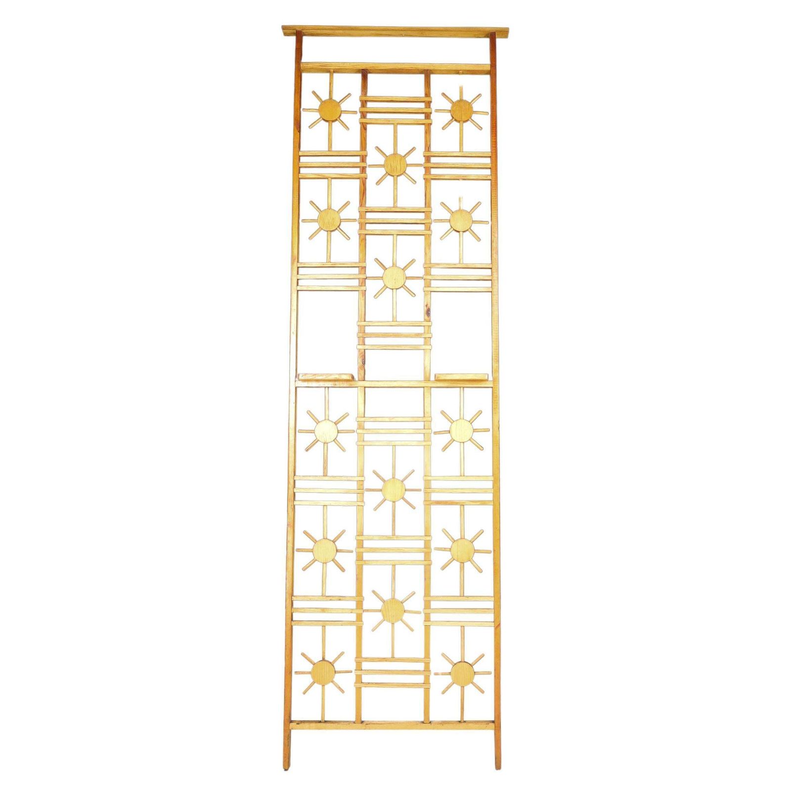 French Pine Room Divider With Sunburst Accents, 1960s