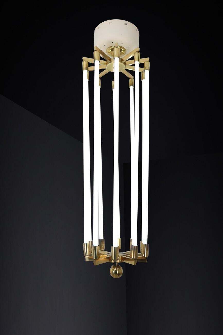 photo furniture Large Brass Bauhaus Chandelier By Kaiser & Co., Germany, Circa 1940s