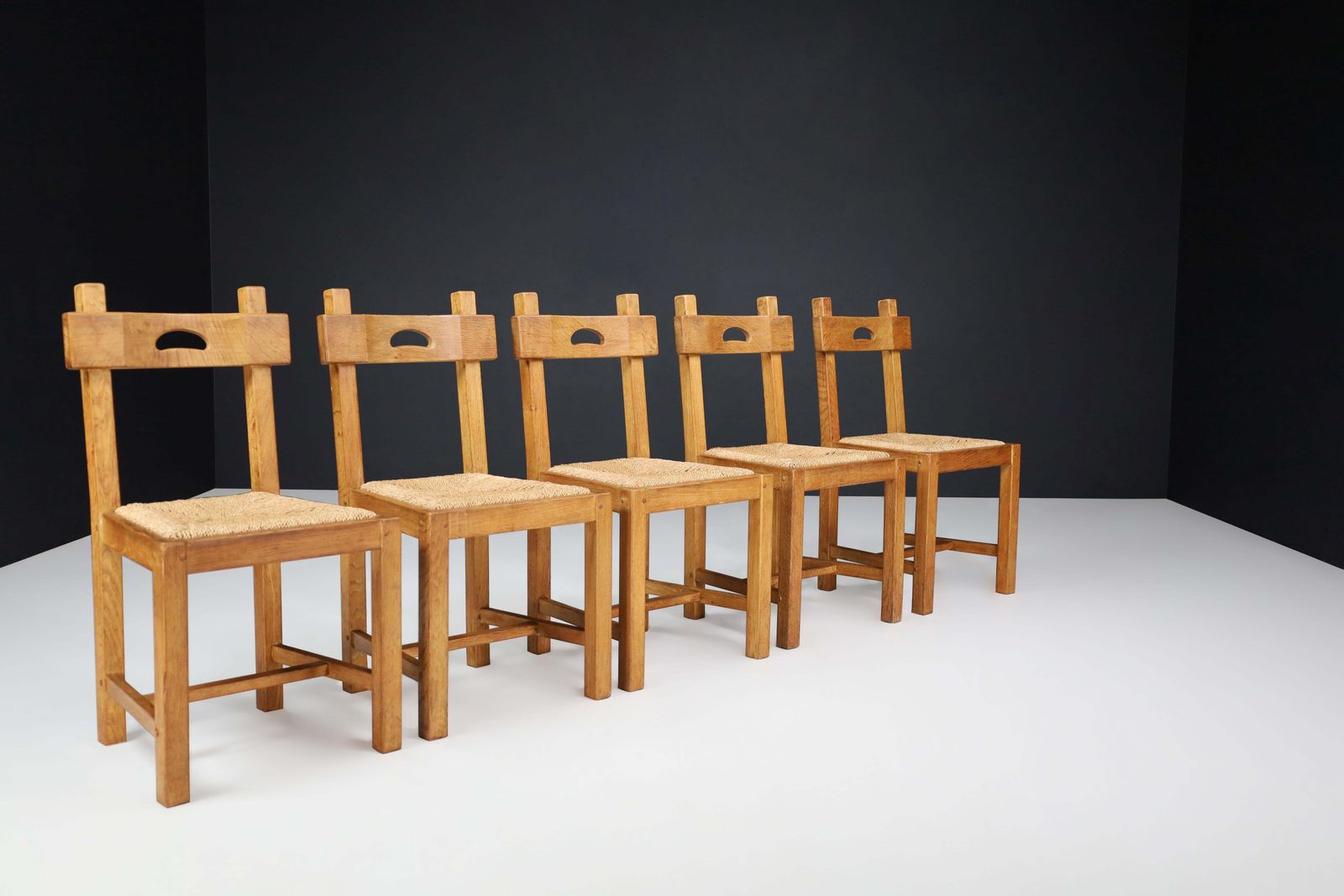 Butralist Dining Chairs In Oak And Rush, France, 1960s photo Furniture