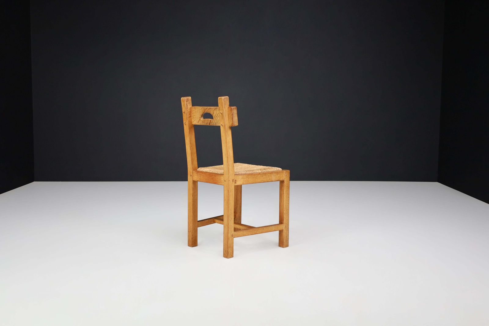 Furniture Butralist Dining Chairs In Oak And Rush, France, 1960s photo