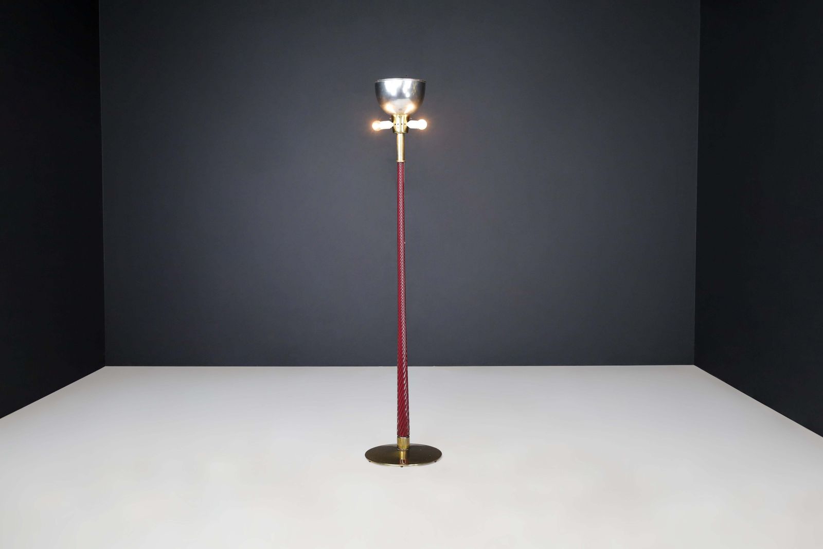 J.T. Kalmar Floor Lamp In Brass And Ruby Glass Rod, Austria, 1960s photo for sale