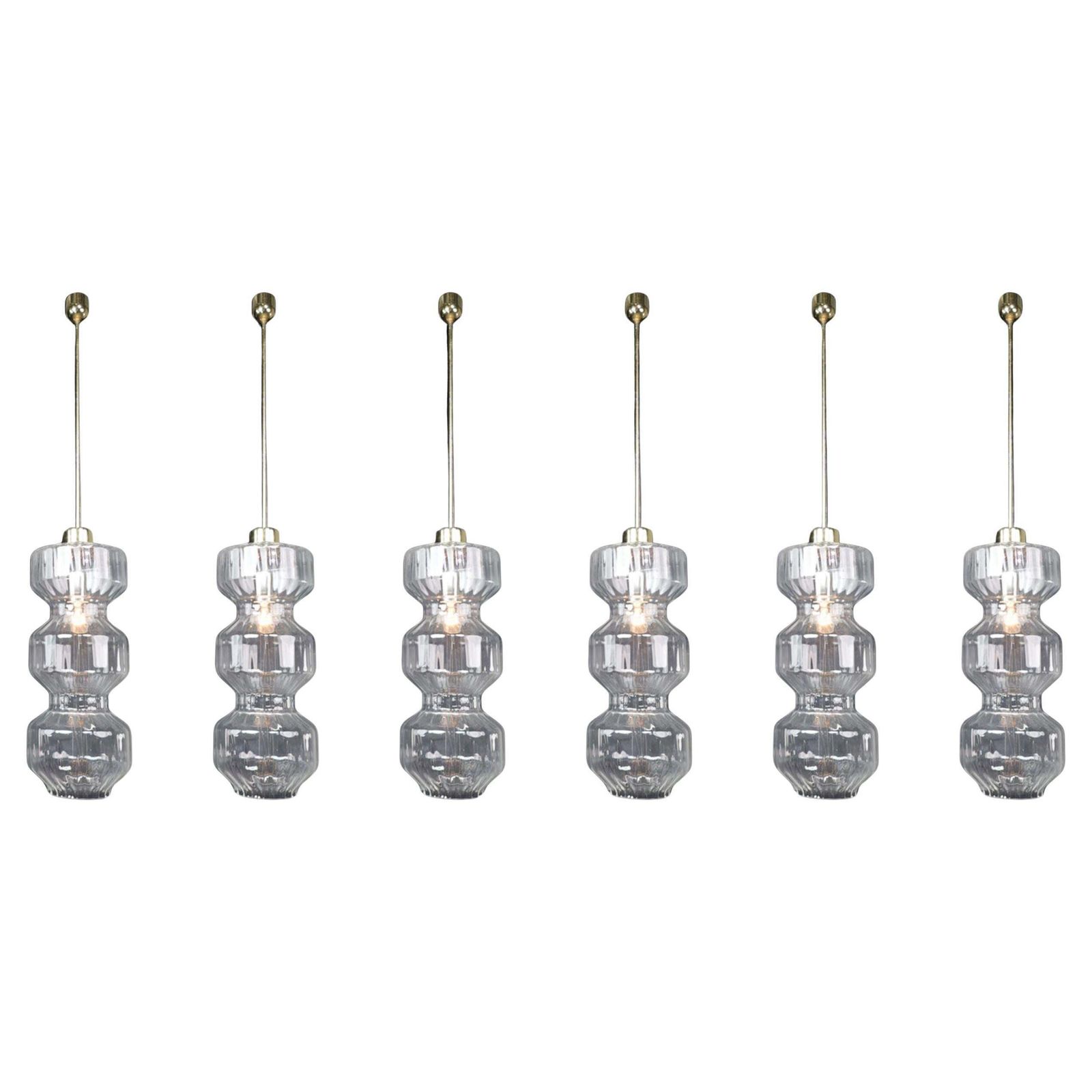 Mid Century Modern Glass And Brass Pendants, Bohemia, Czechoslovakia, 1970s
