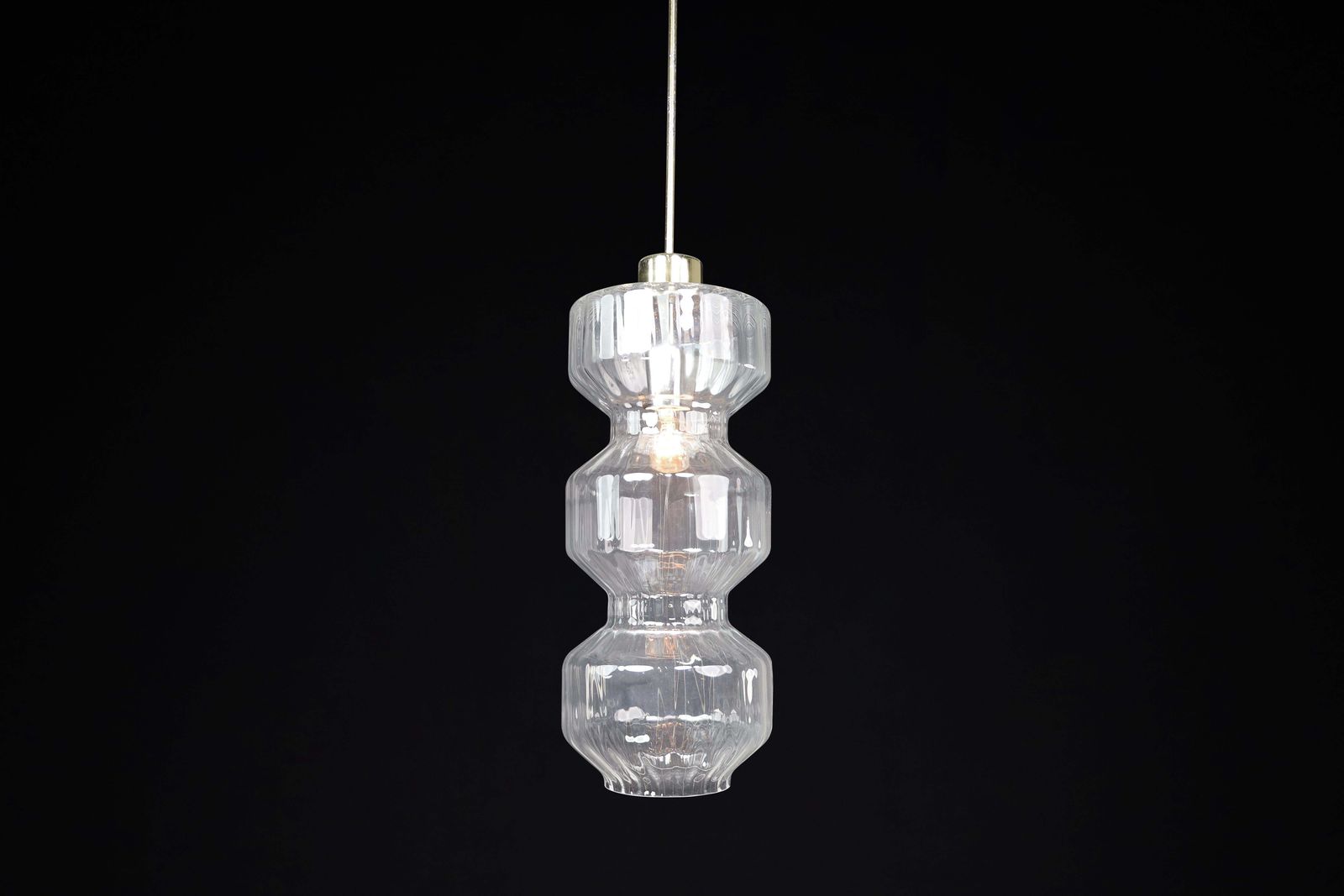 photo for sale Mid Century Modern Glass And Brass Pendants, Bohemia, Czechoslovakia, 1970s