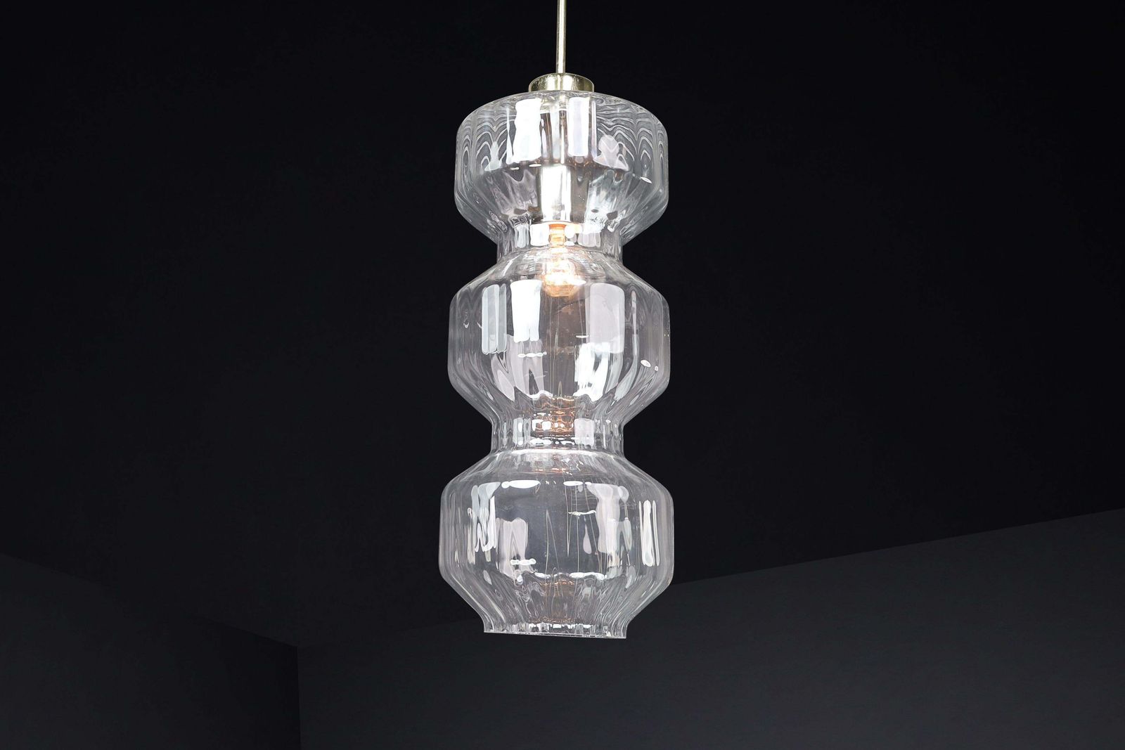 Lighting Mid Century Modern Glass And Brass Pendants, Bohemia, Czechoslovakia, 1970s photo