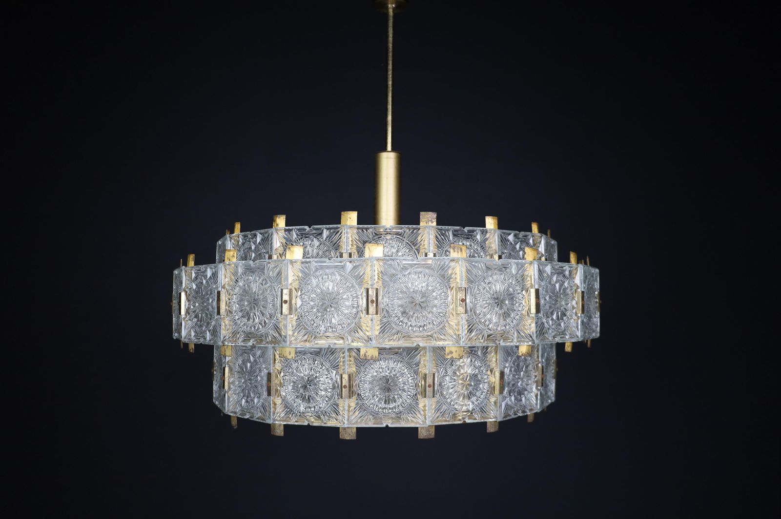 Lighting Large Extravagant Chandelier With Patinated Brass Fixture, Praque, 1960s photo